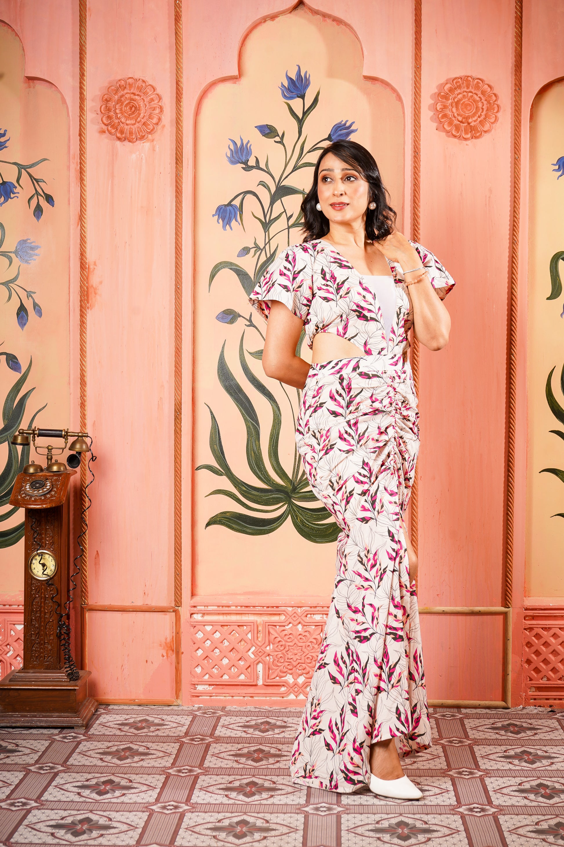 White and Pink Printed Floral Dress