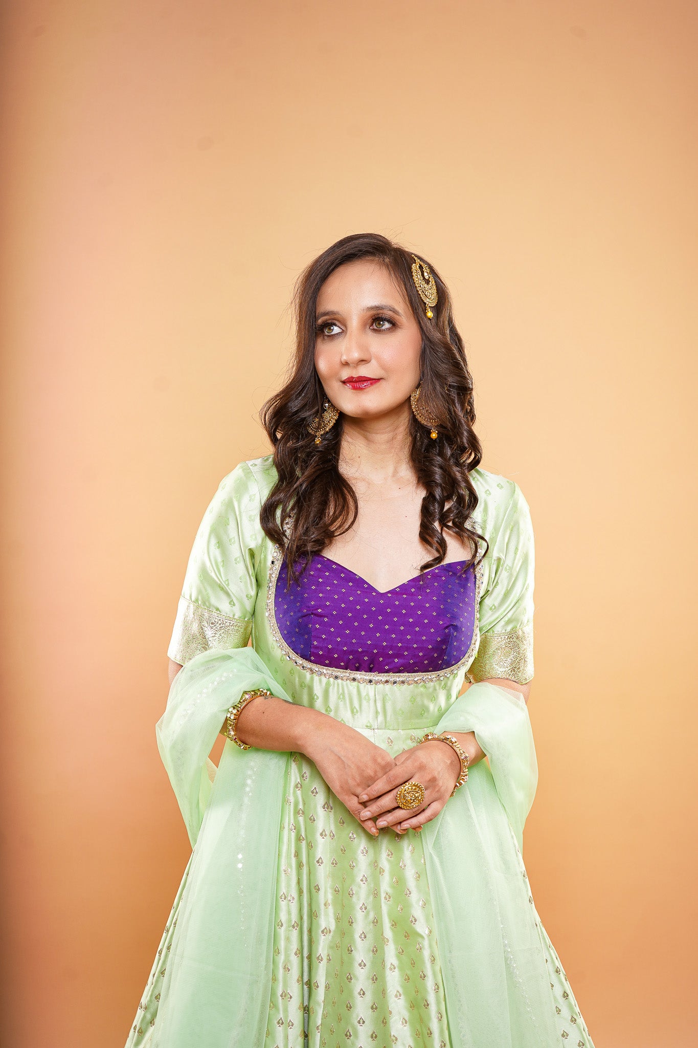 Pista Green Brocade Anarkali