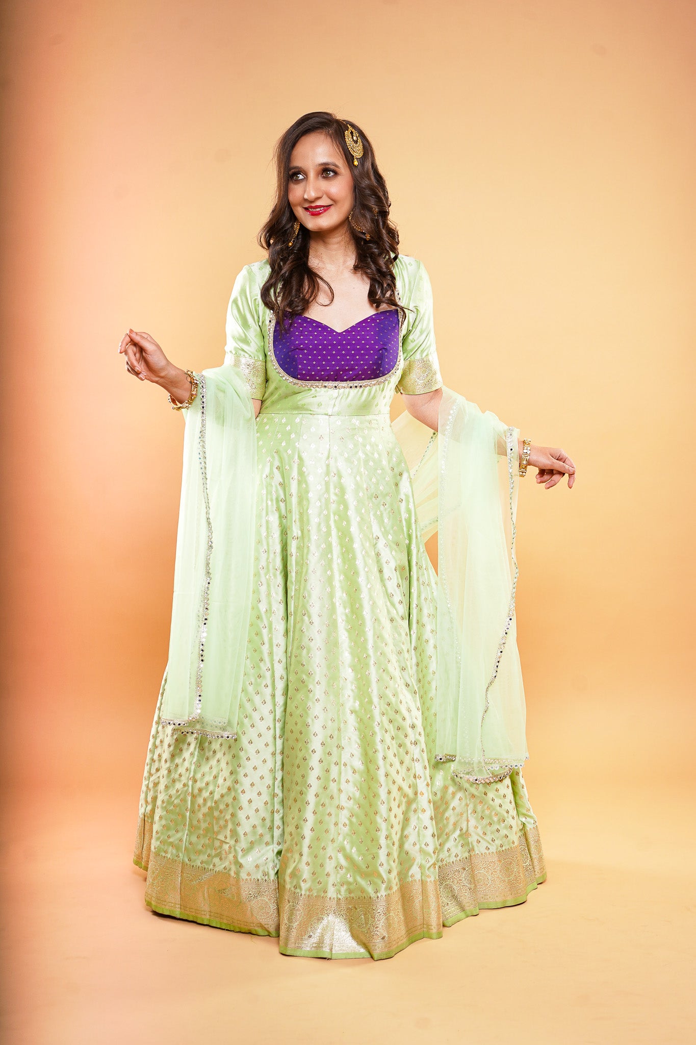 Pista Green Brocade Anarkali
