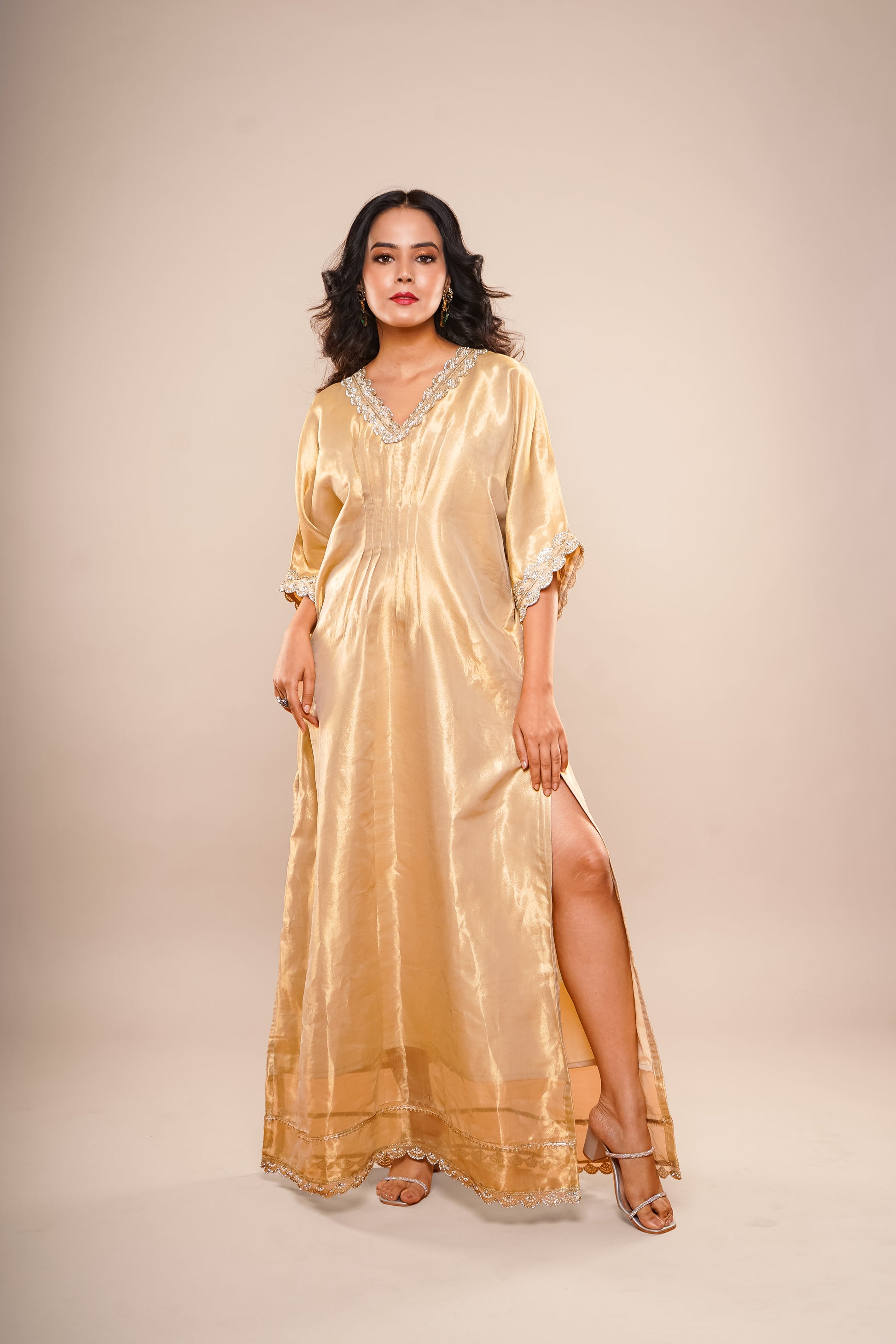 Golden Tissue Long Kaftan