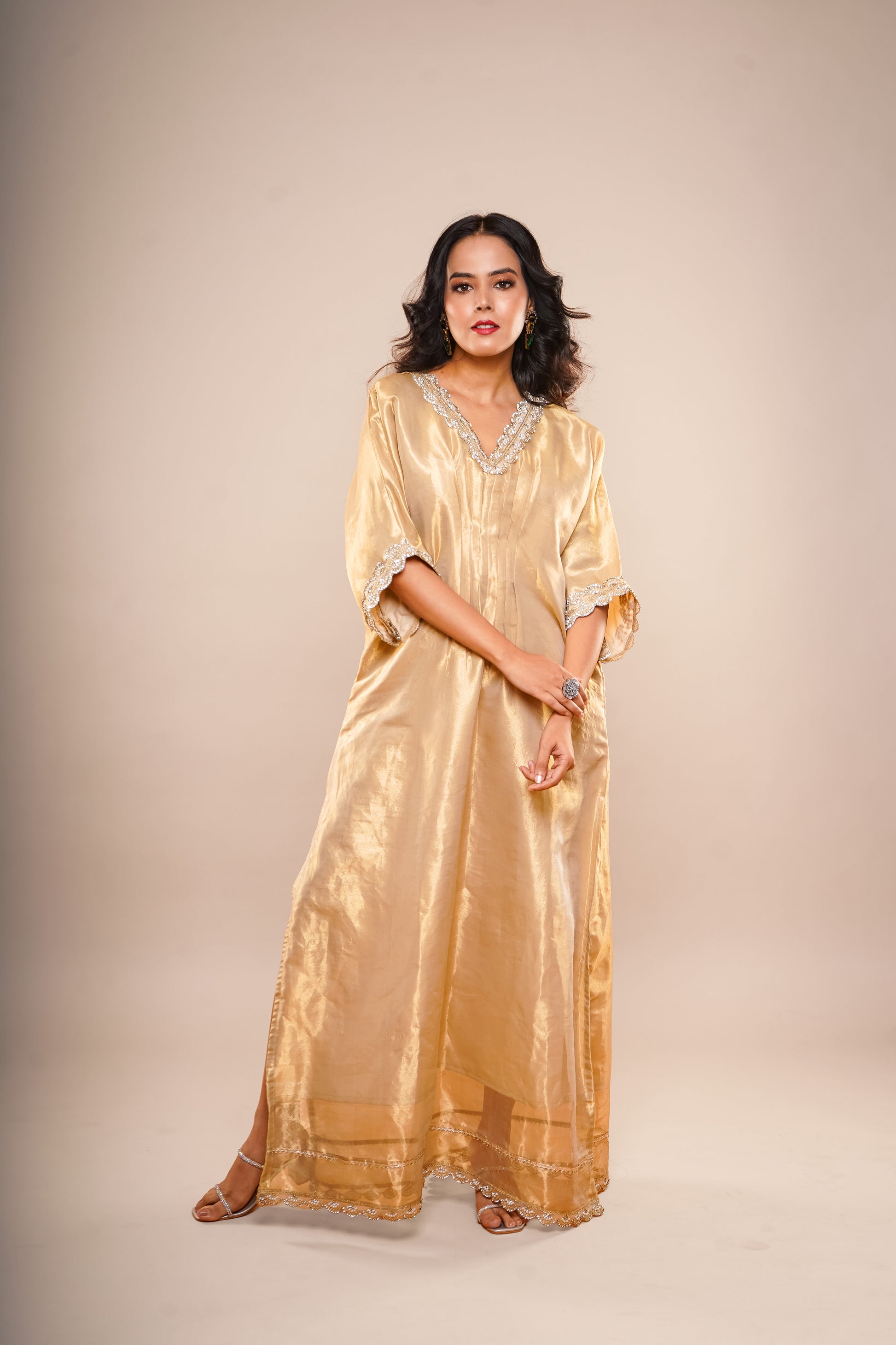 Golden Tissue Long Kaftan