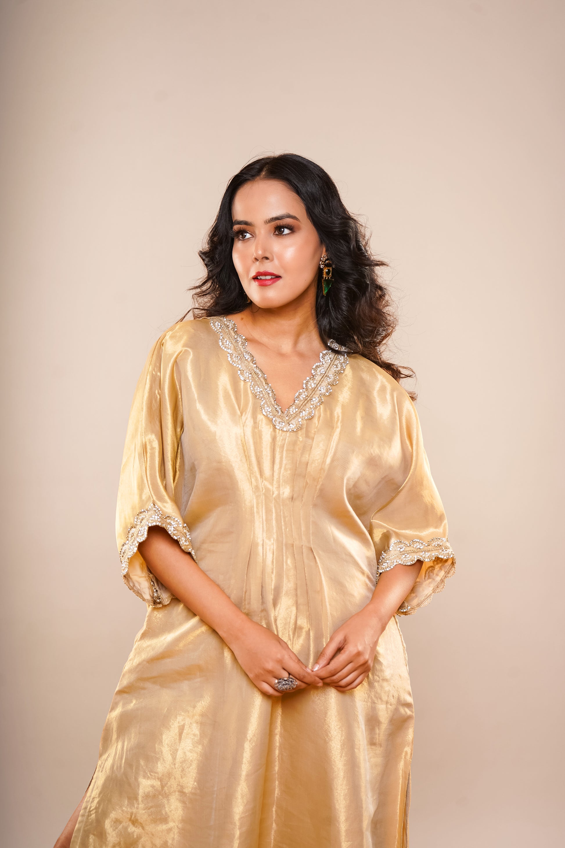 Golden Tissue Long Kaftan