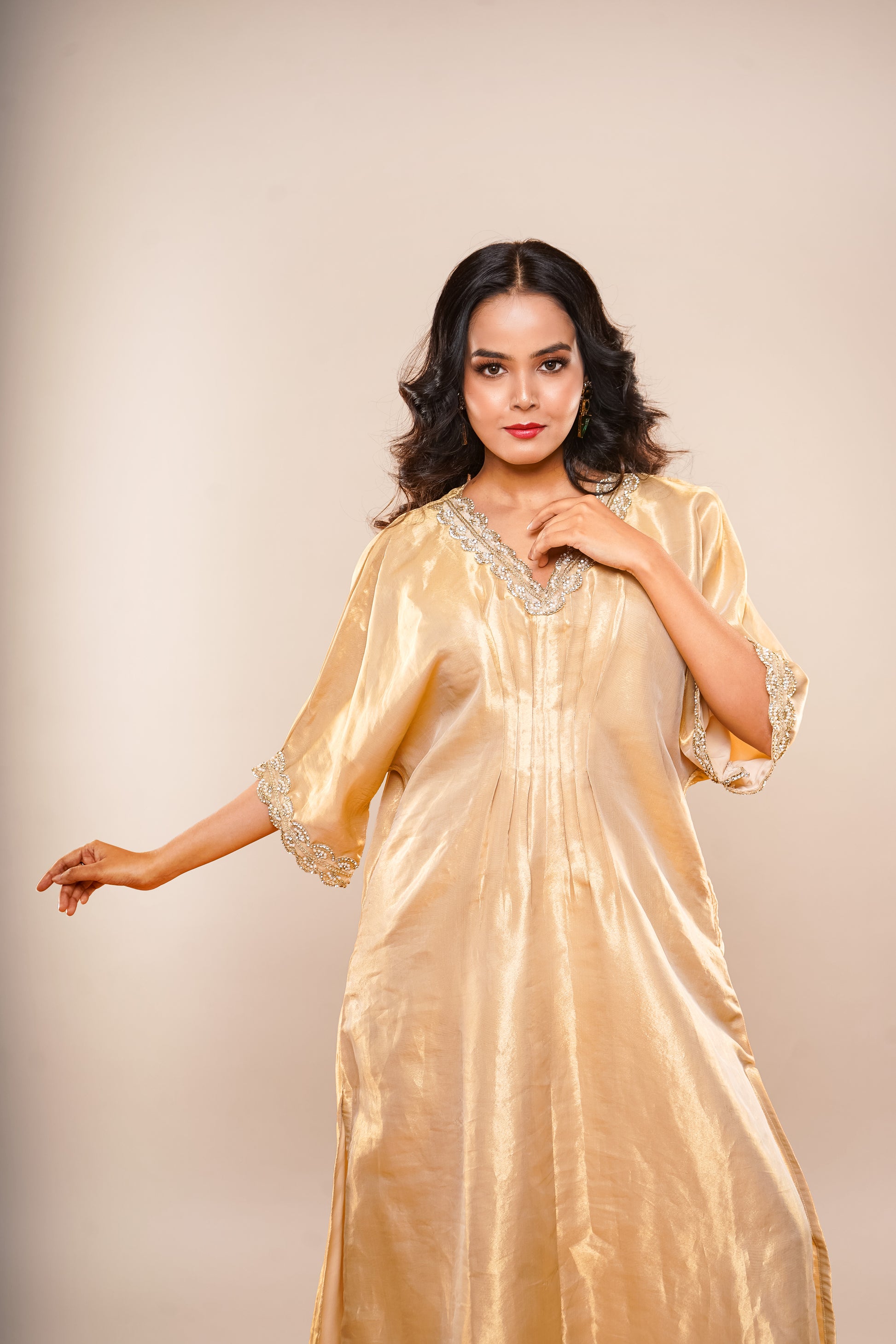 Golden Tissue Long Kaftan