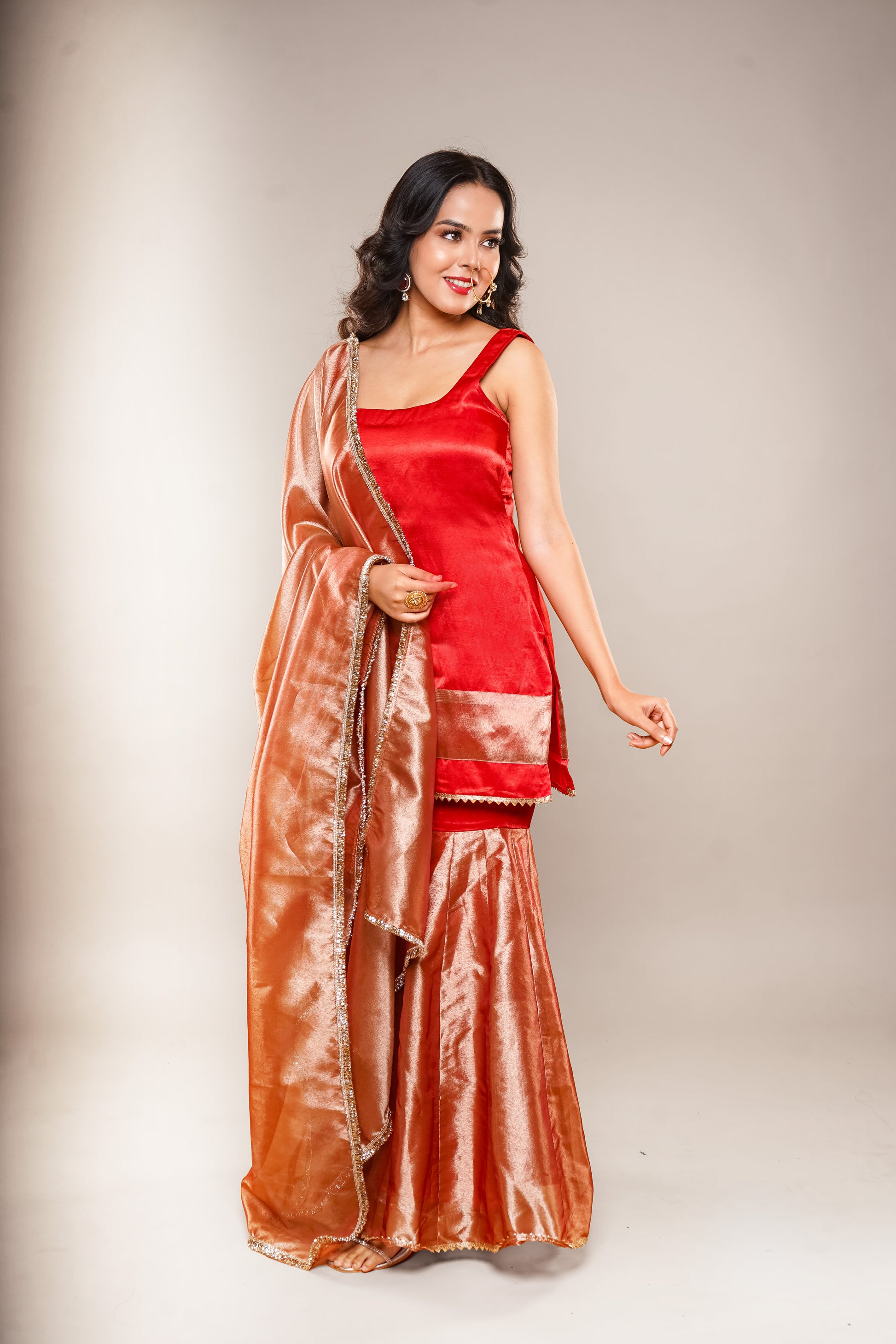 Red Tissue Sharara Dress