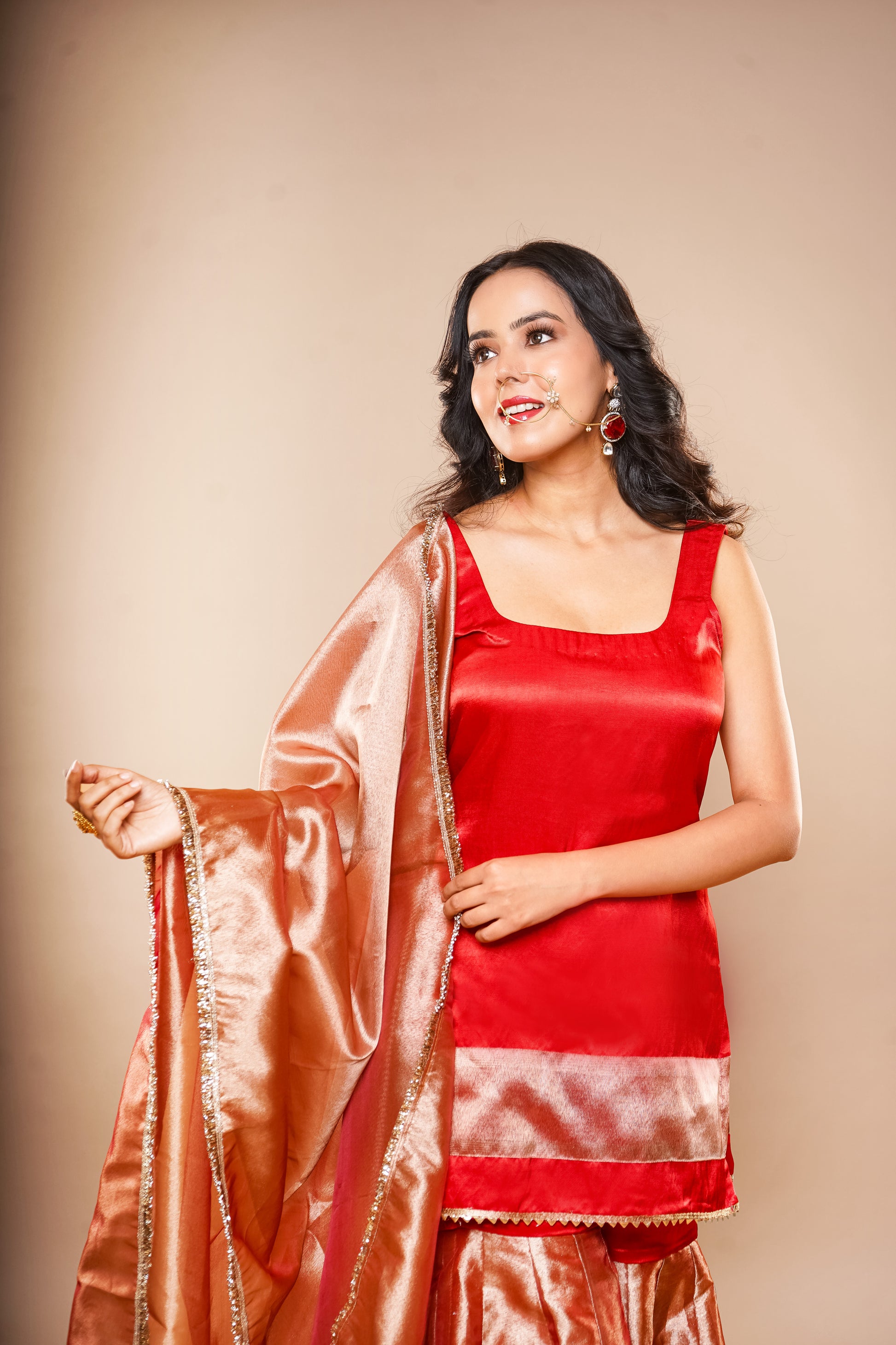 Red Tissue Sharara Dress