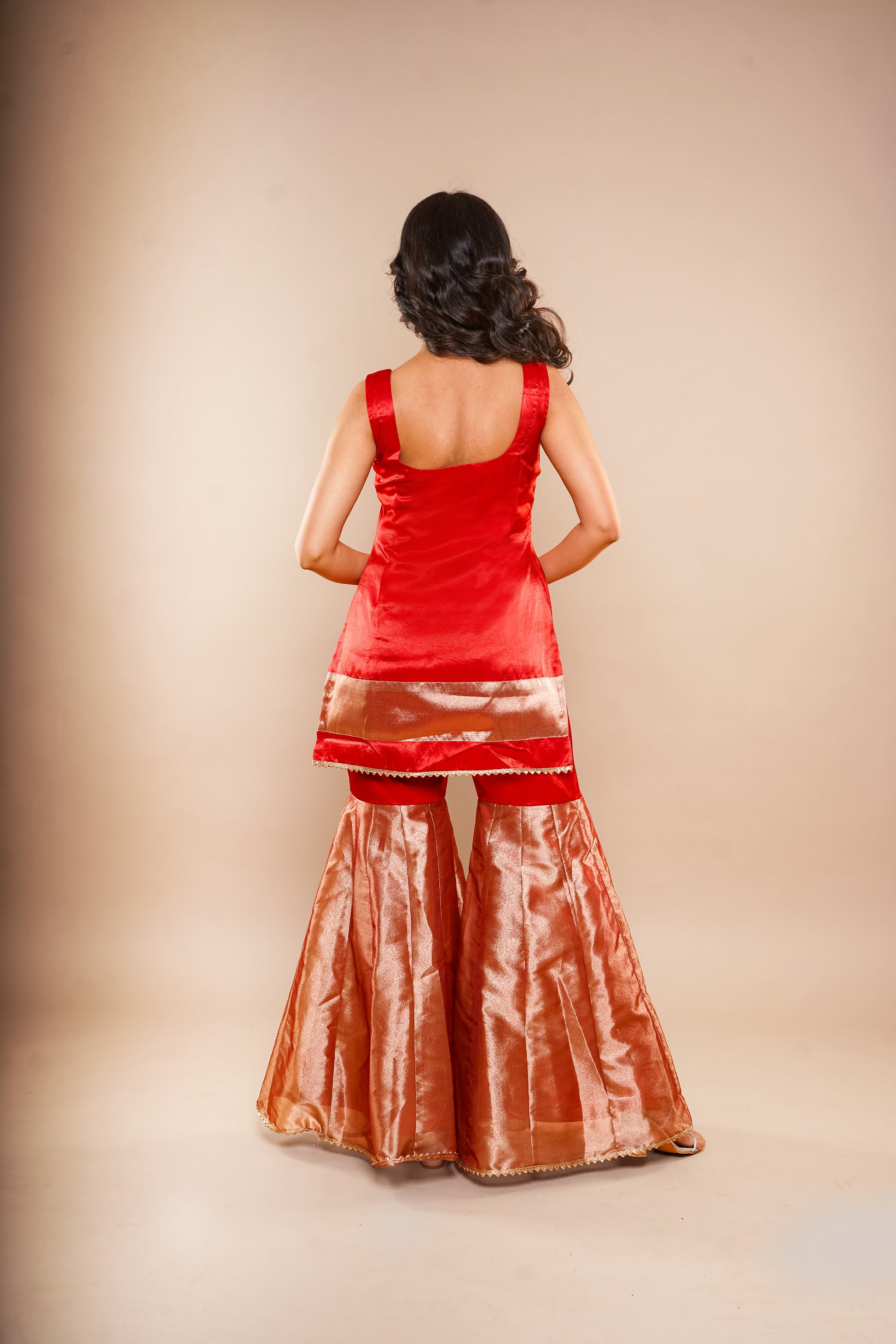 Red Tissue Sharara Dress