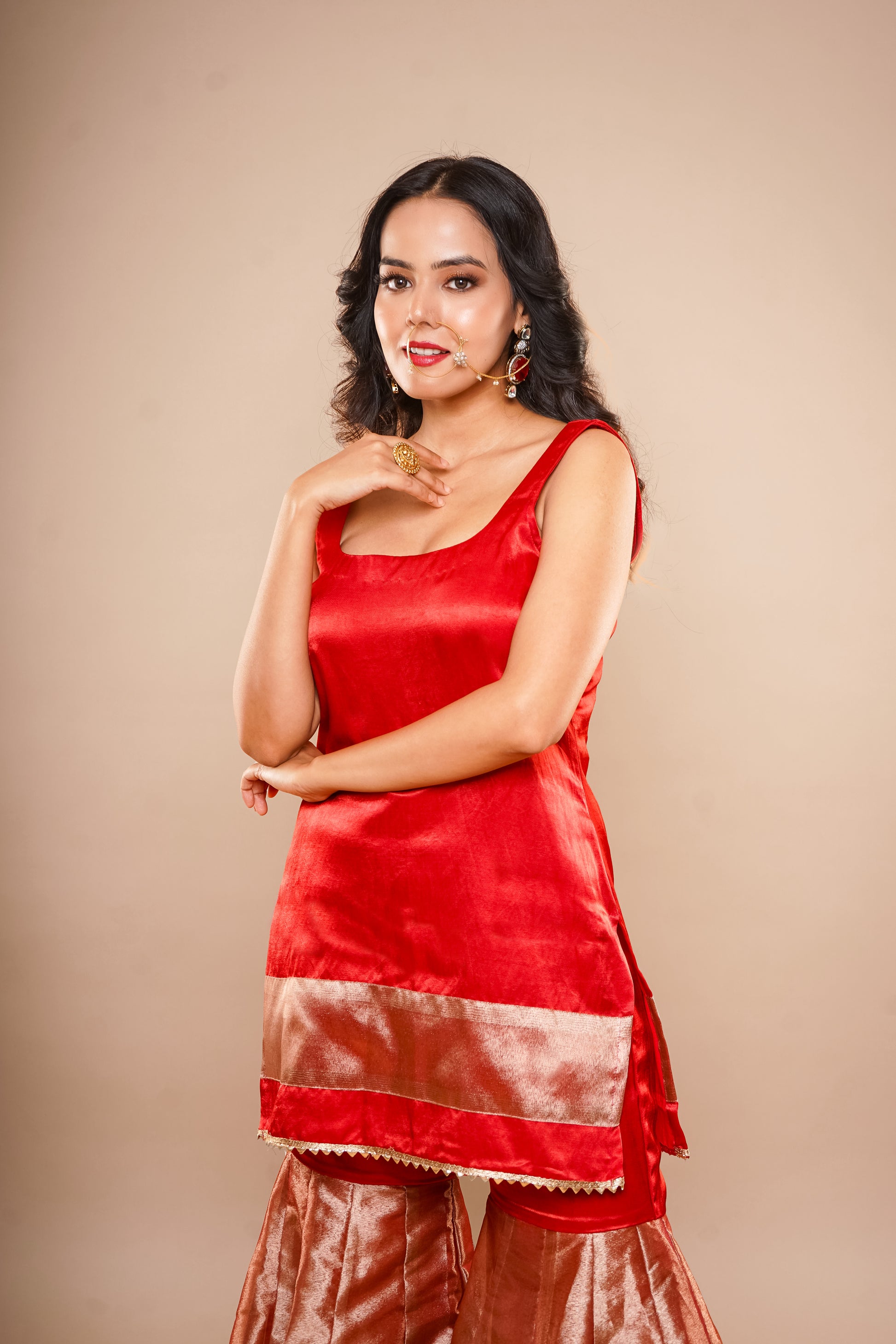 Red Tissue Sharara Dress