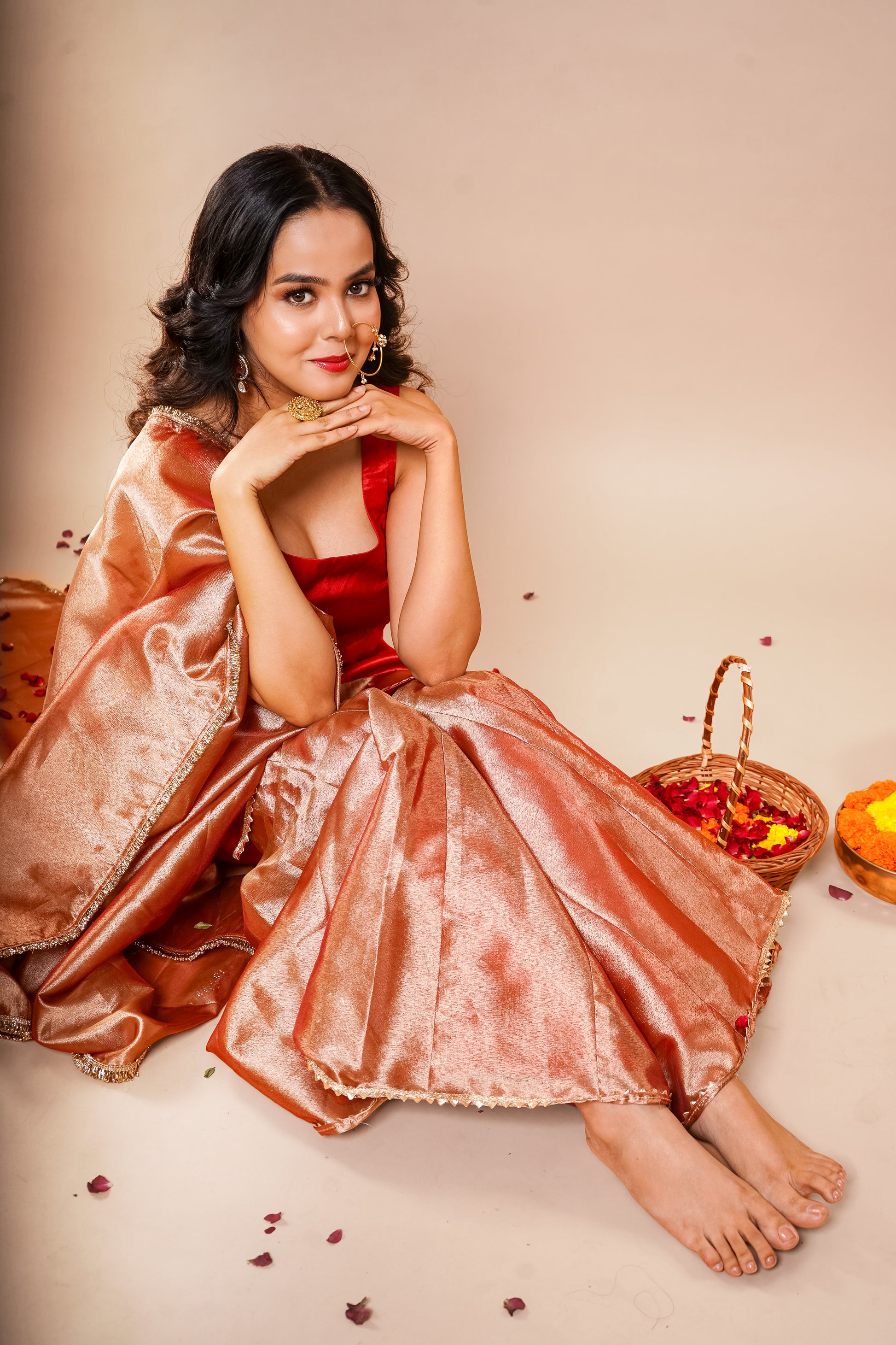 Red Tissue Sharara Dress