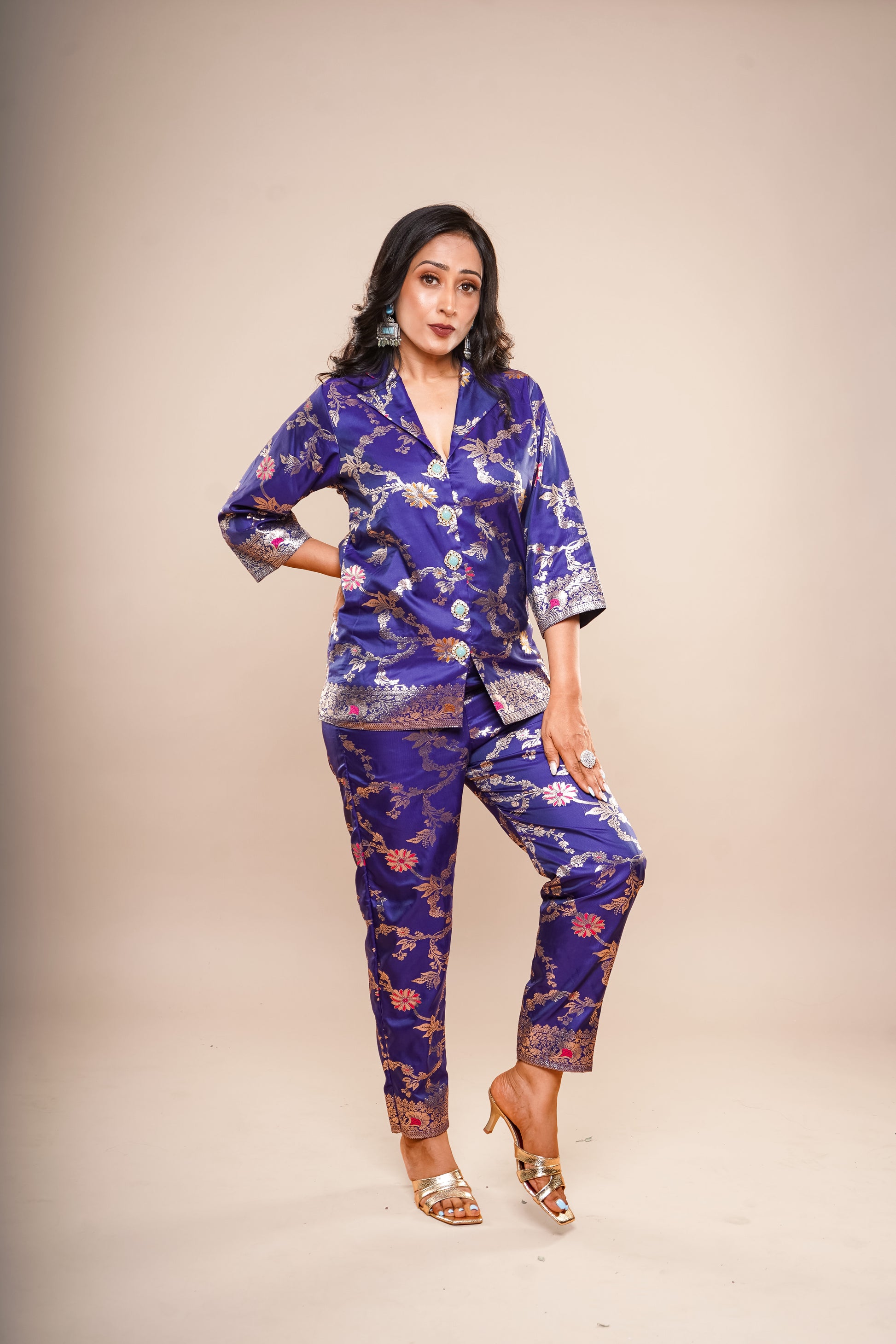 Royal Blue Brocade Co-Ord set