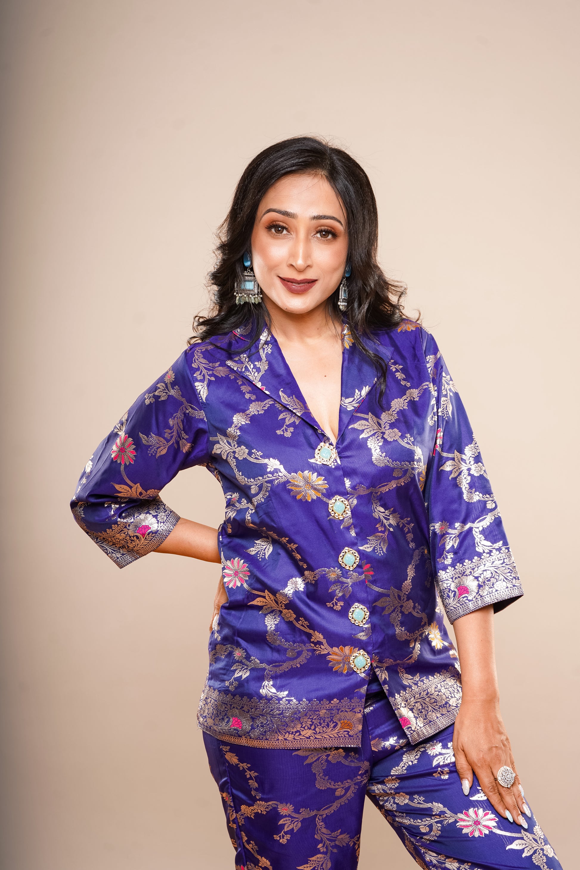 Royal Blue Brocade Co-Ord set
