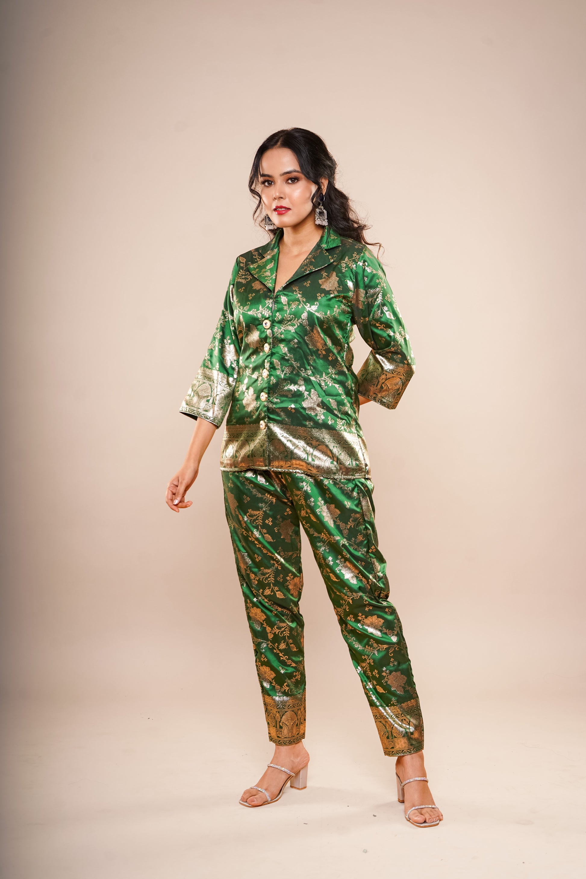 Dark Green Brocade Co-Ord Set