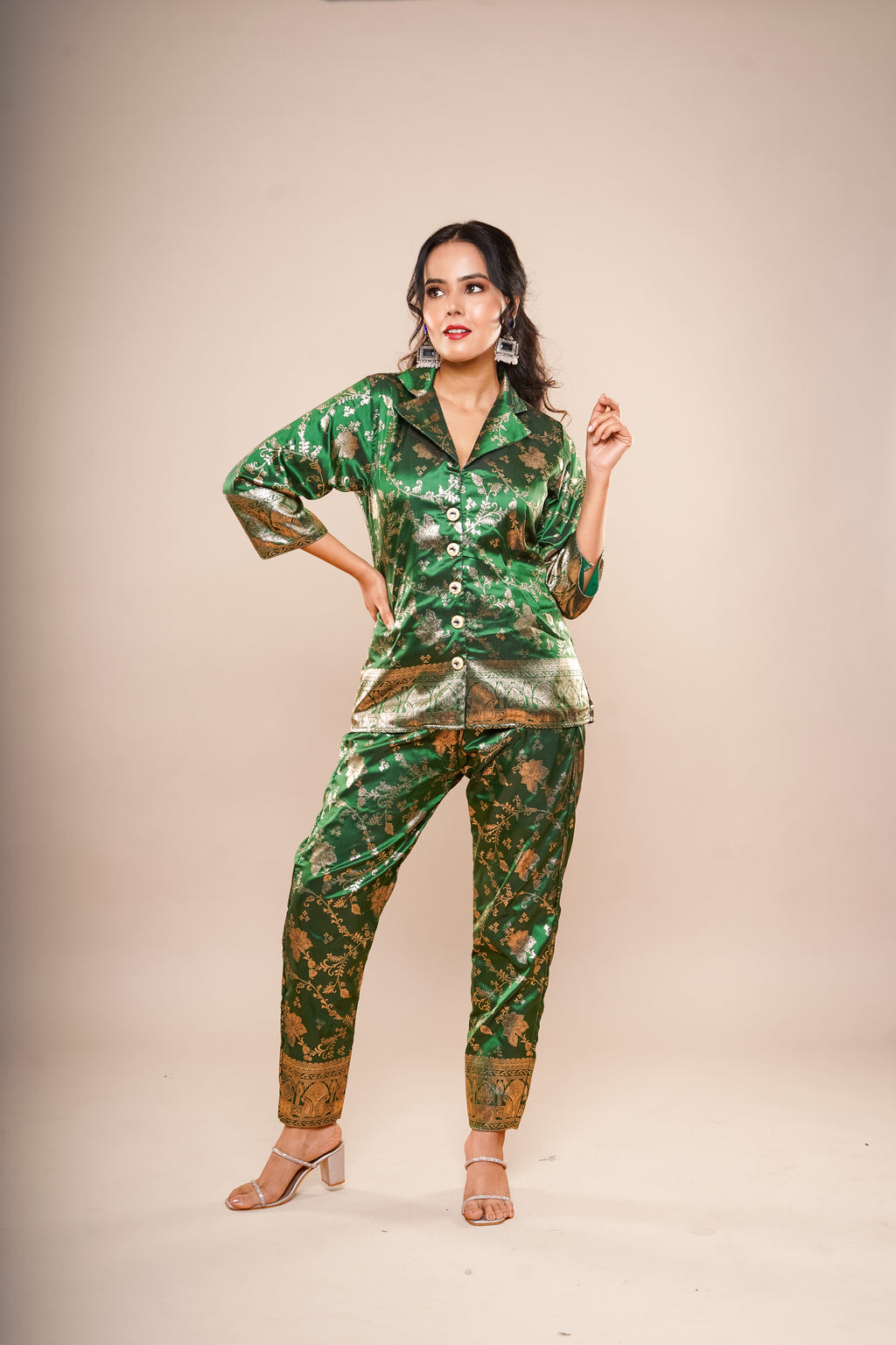 Dark Green Brocade Co-Ord Set