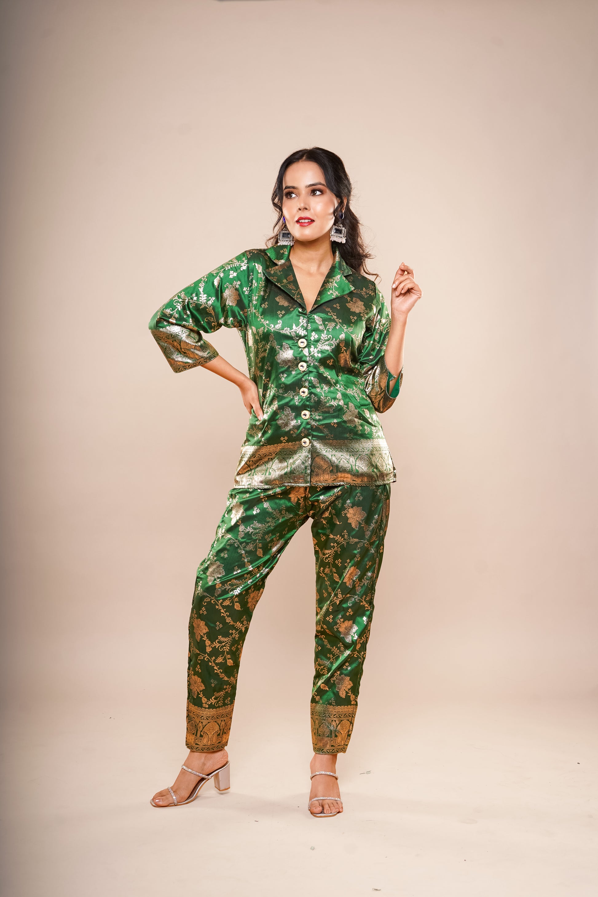 Dark Green Brocade Co-Ord Set