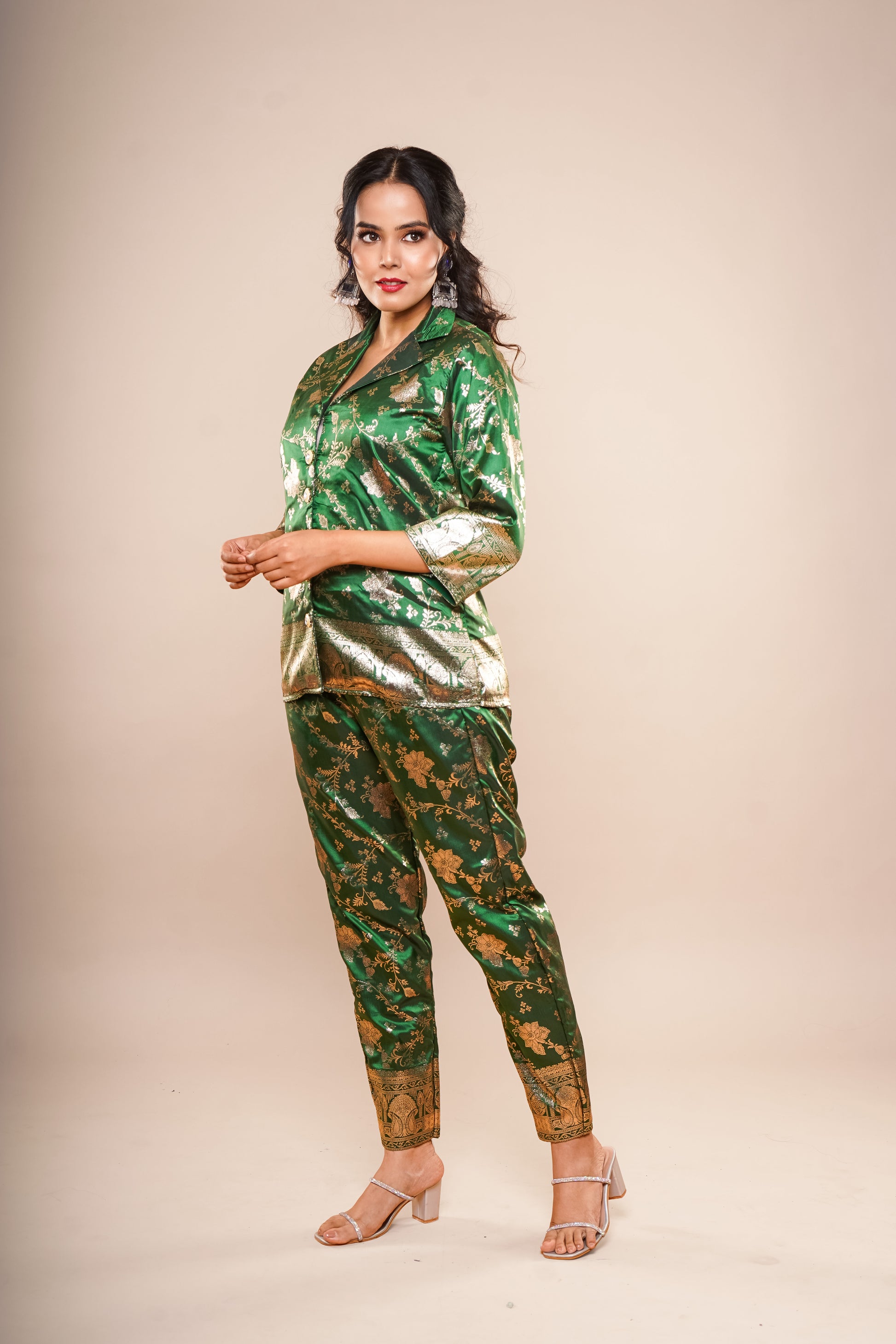 Dark Green Brocade Co-Ord Set
