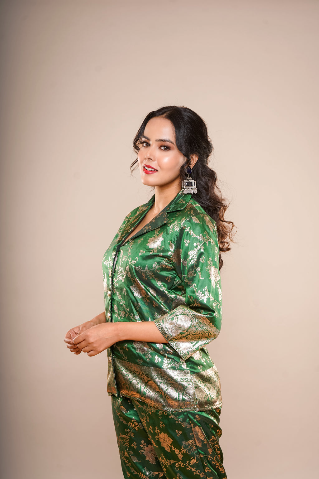 Dark Green Brocade Co-Ord Set