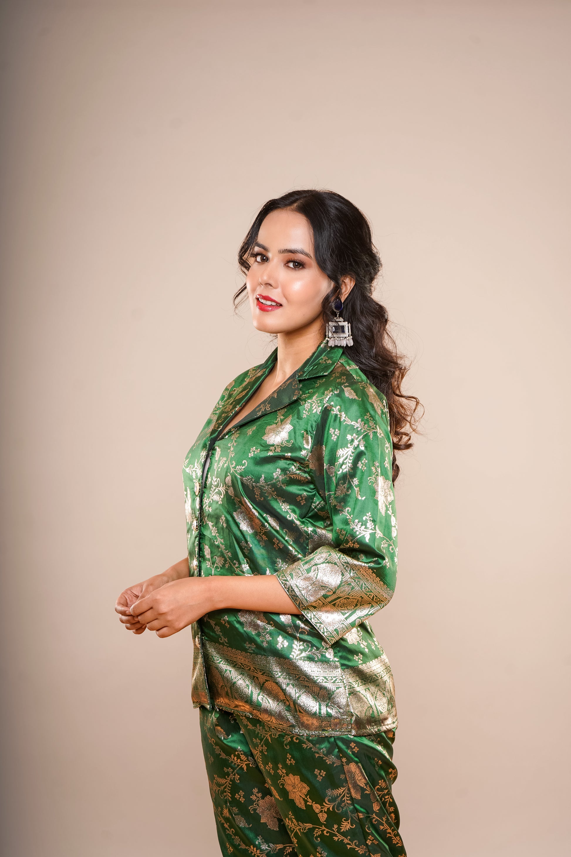 Dark Green Brocade Co-Ord Set