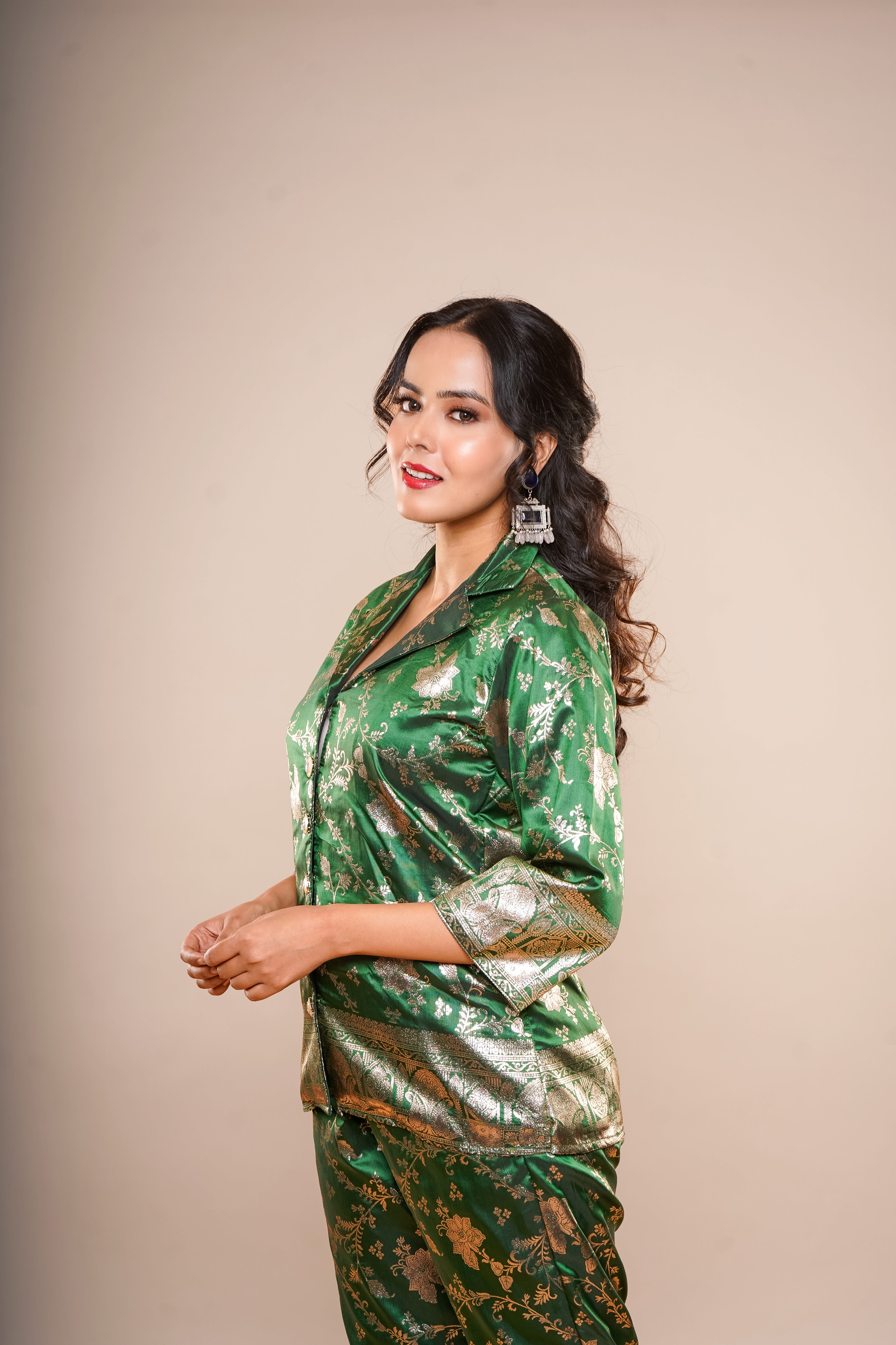 Dark Green Brocade Co-Ord Set