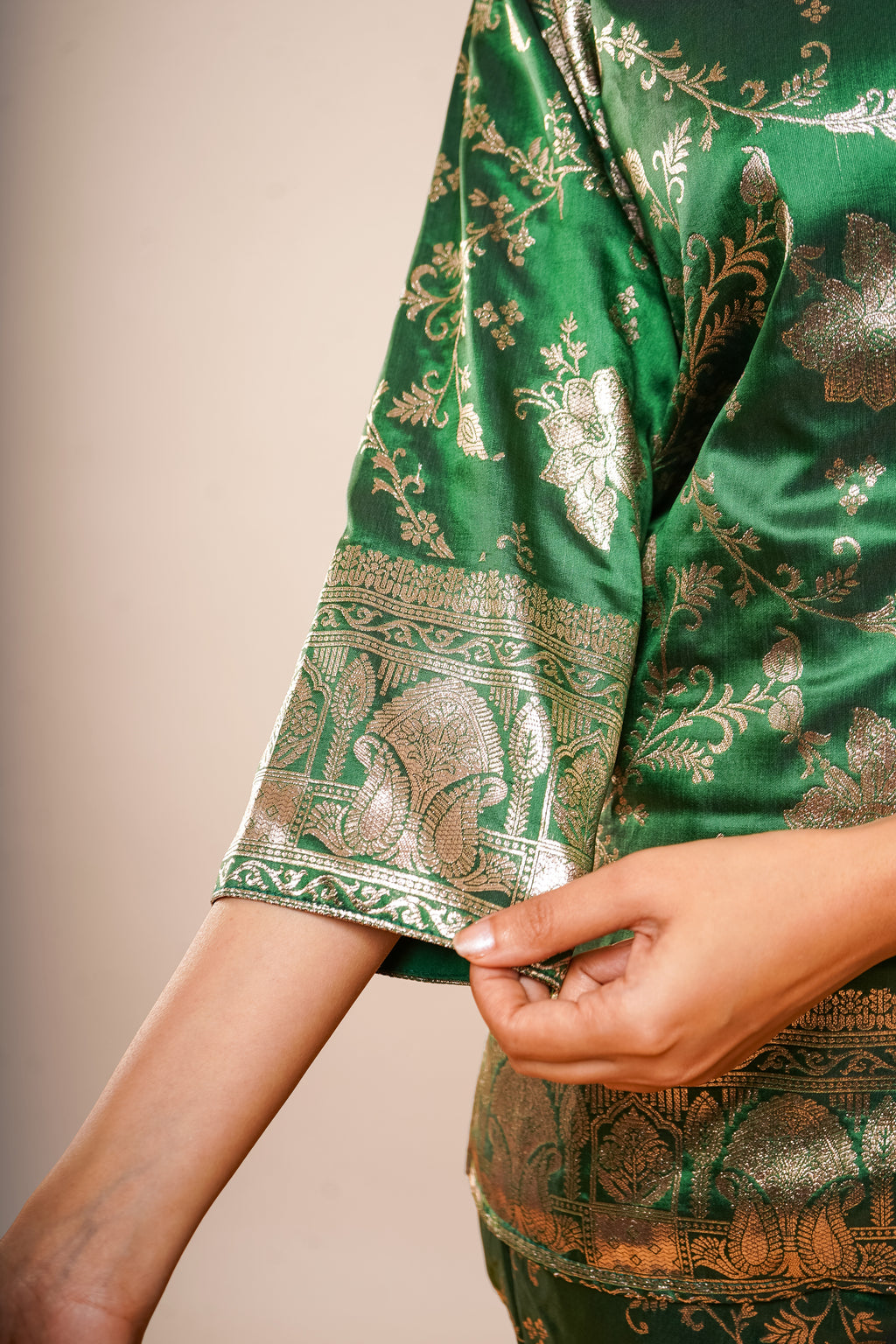 Dark Green Brocade Co-Ord Set