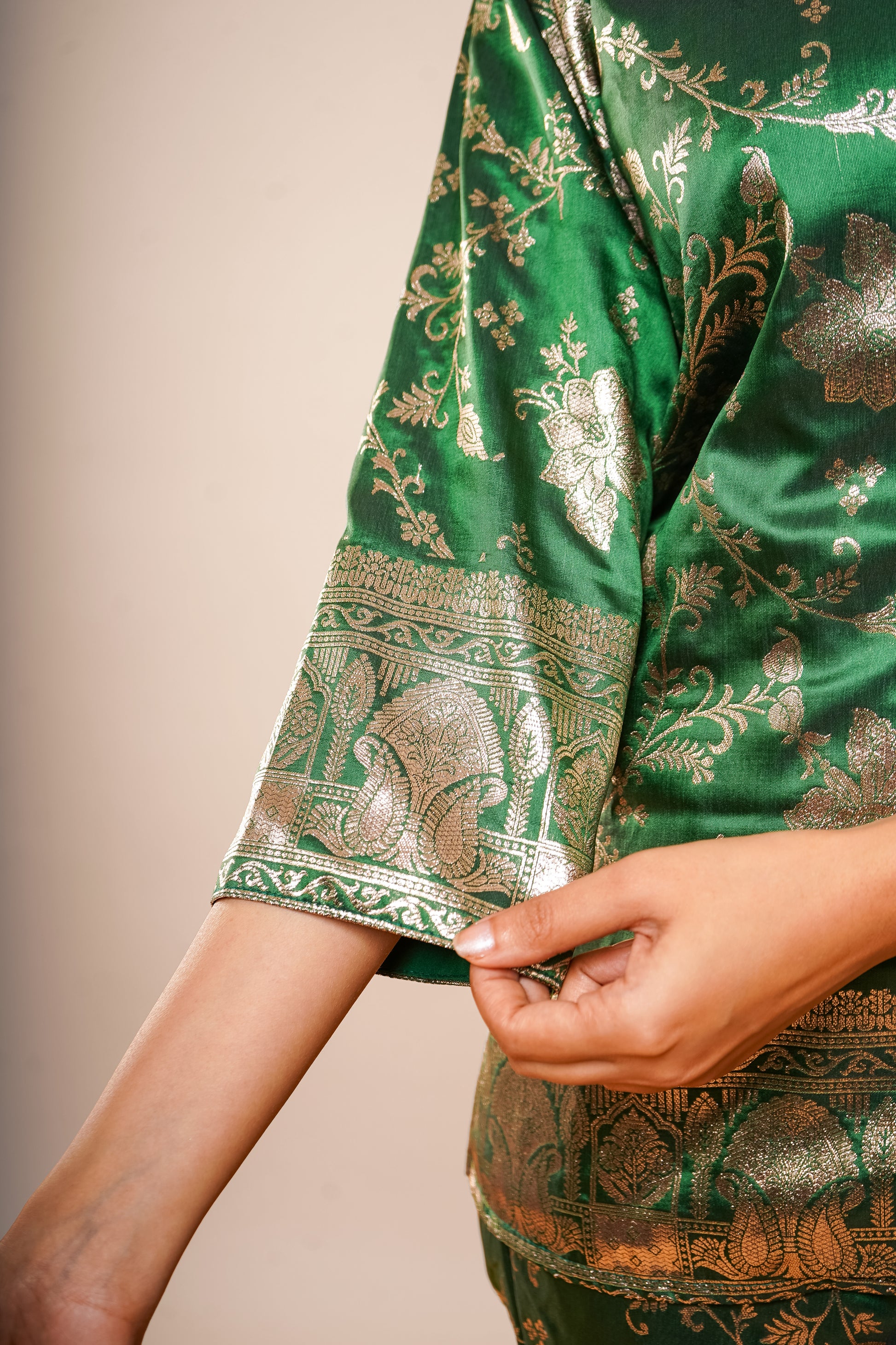 Dark Green Brocade Co-Ord Set