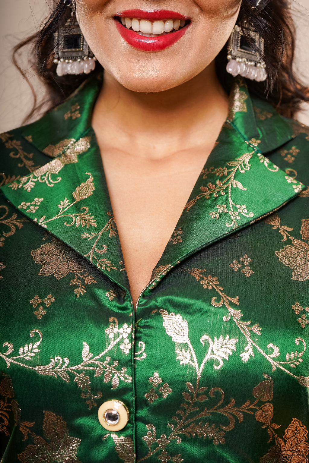 Dark Green Brocade Co-Ord Set
