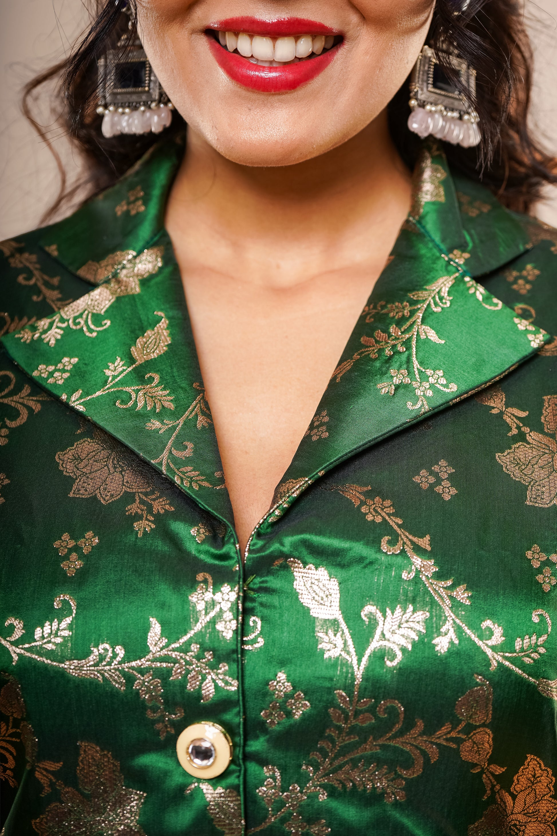 Dark Green Brocade Co-Ord Set