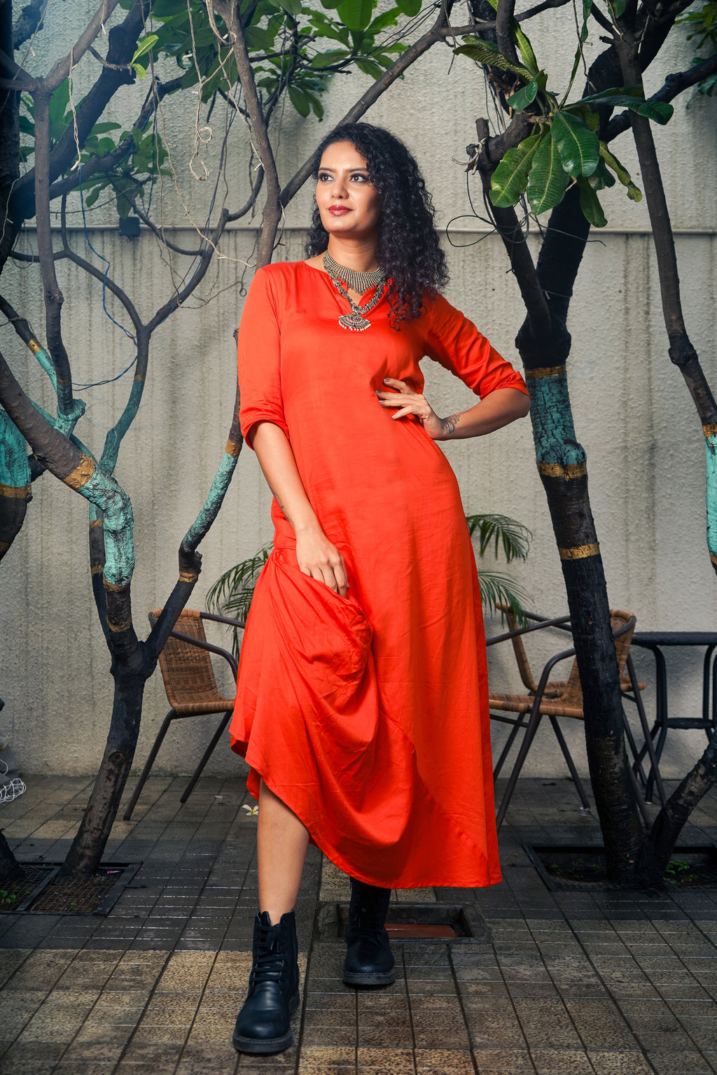 Orange Dhoti Cotton Dress