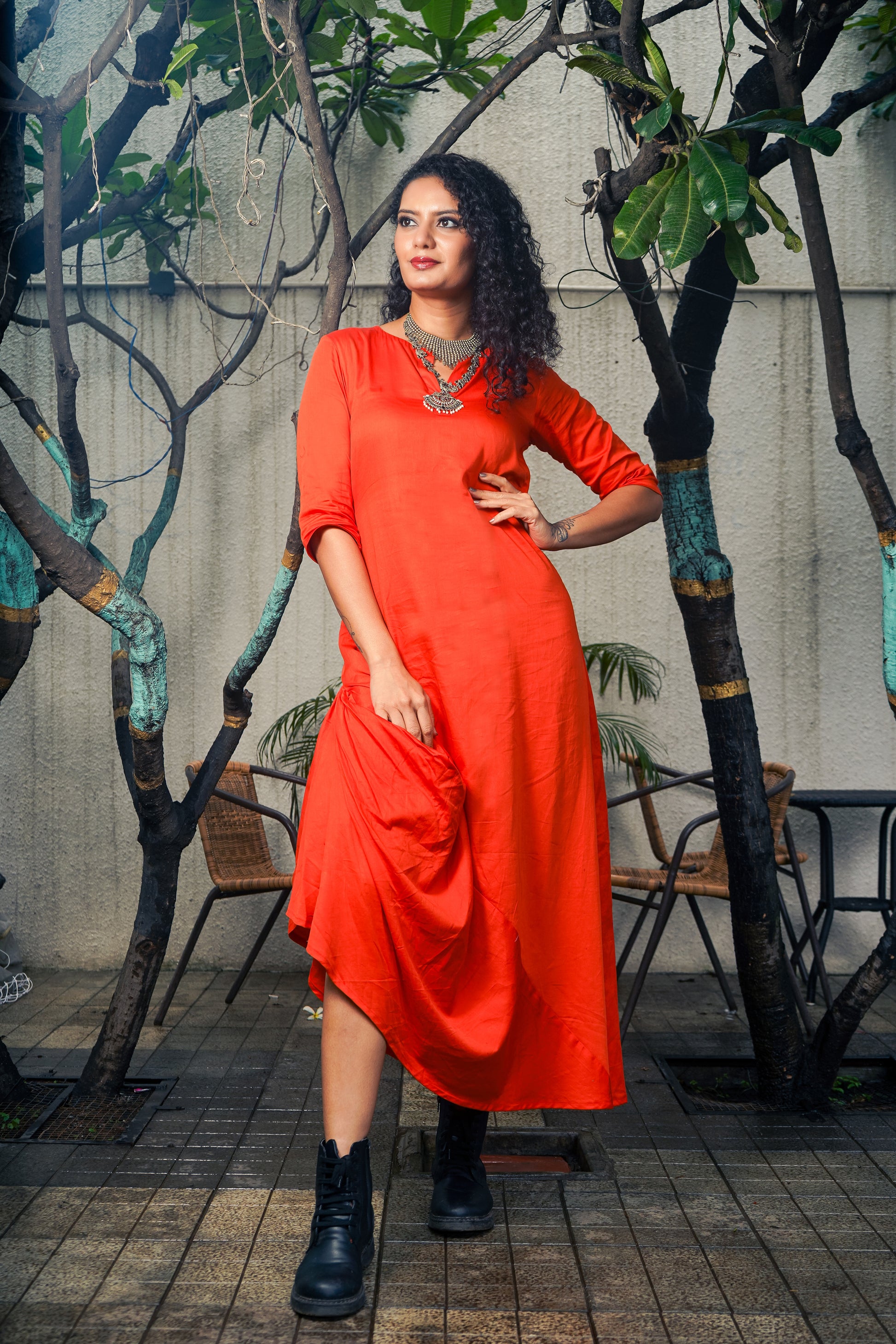 Orange Dhoti Cotton Dress