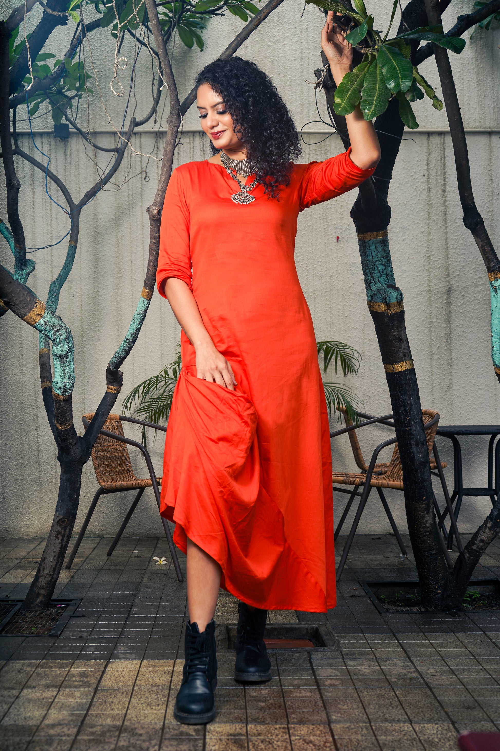 Orange Dhoti Cotton Dress