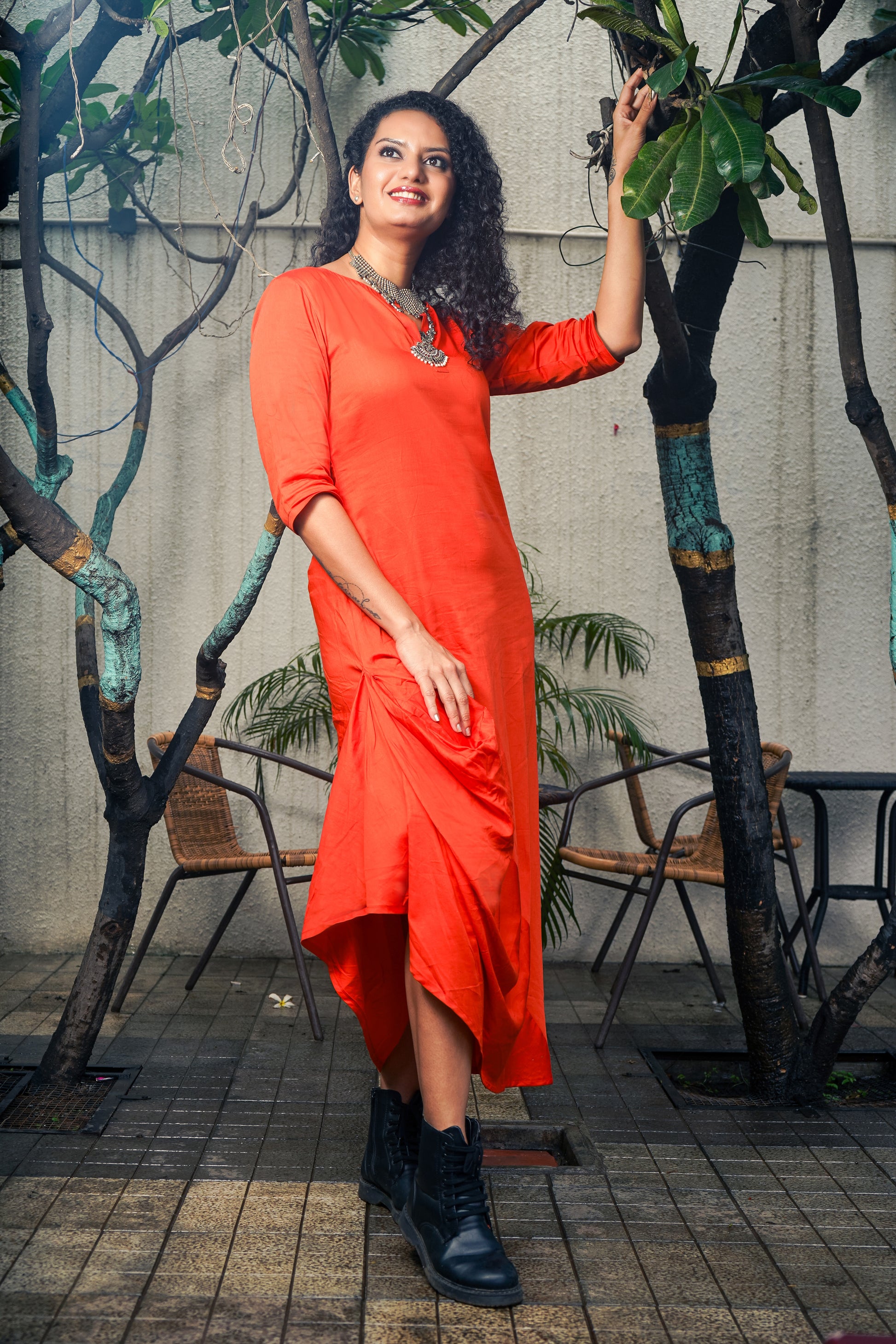 Orange Dhoti Cotton Dress