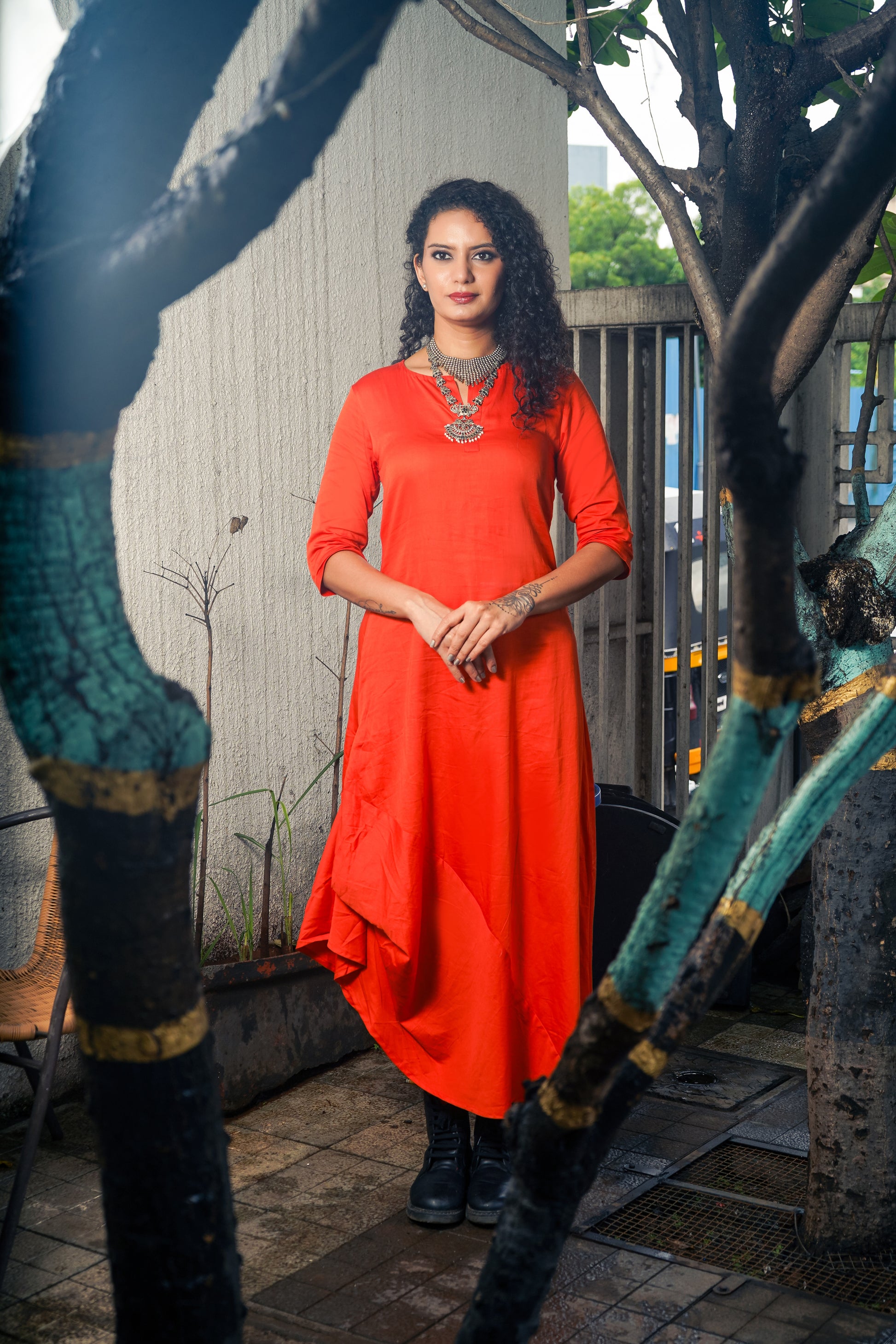 Orange Dhoti Cotton Dress