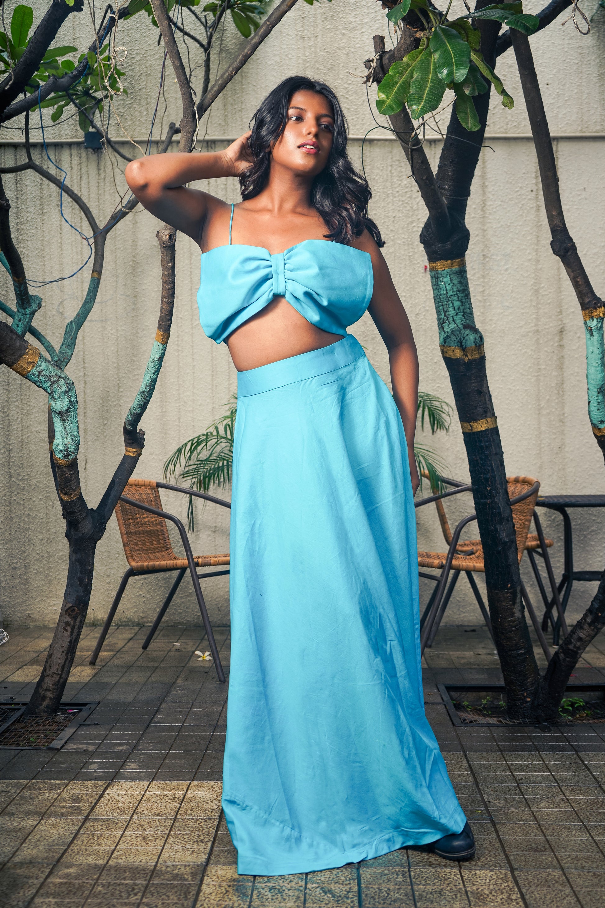 Blue Skirt and Bow top
