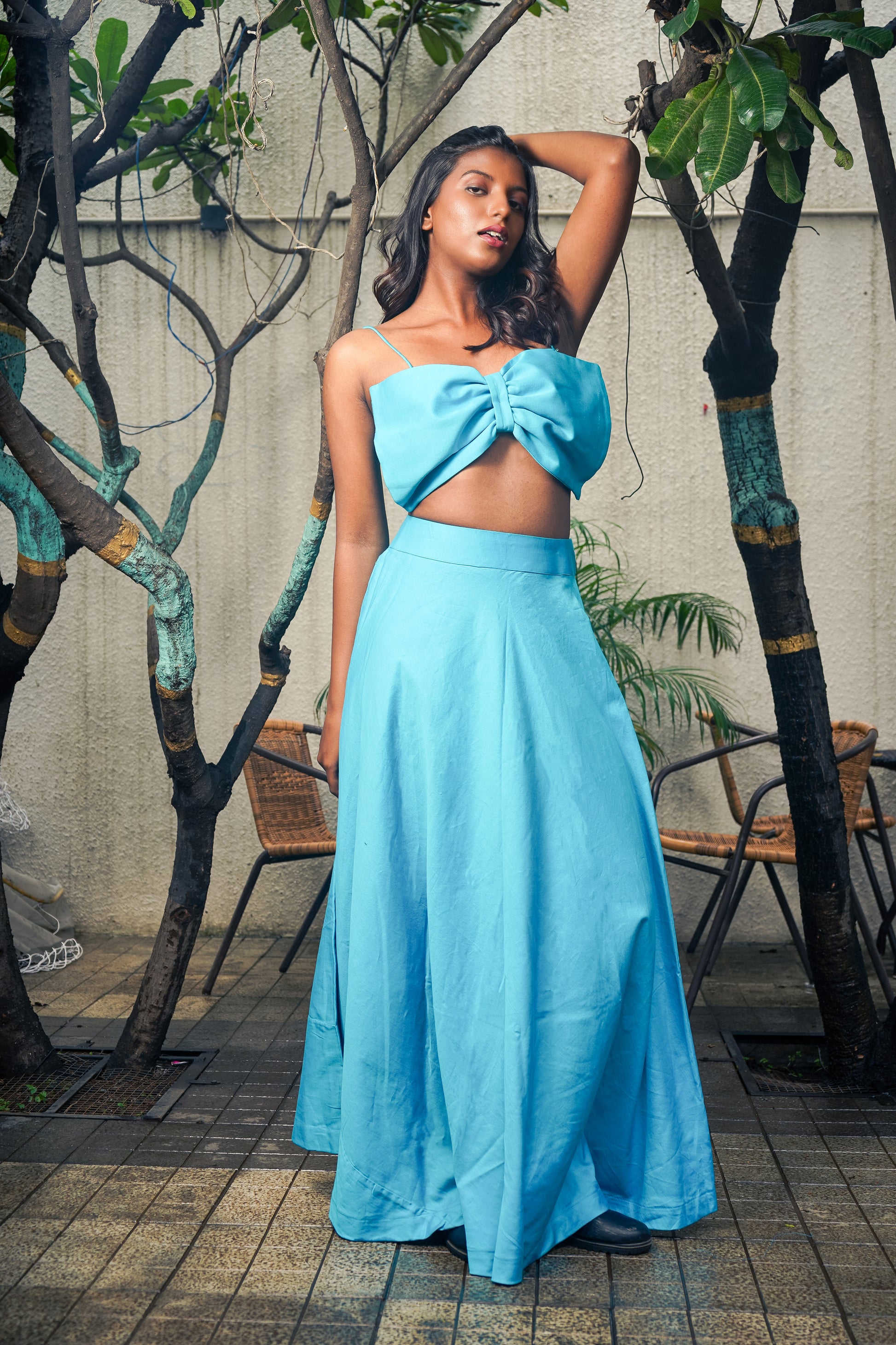 Blue Skirt and Bow top