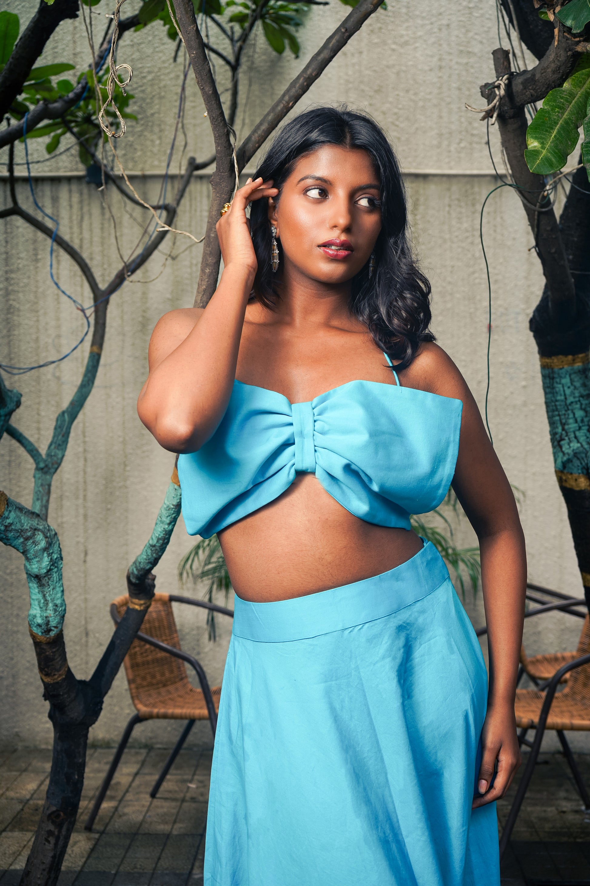 Blue Skirt and Bow top