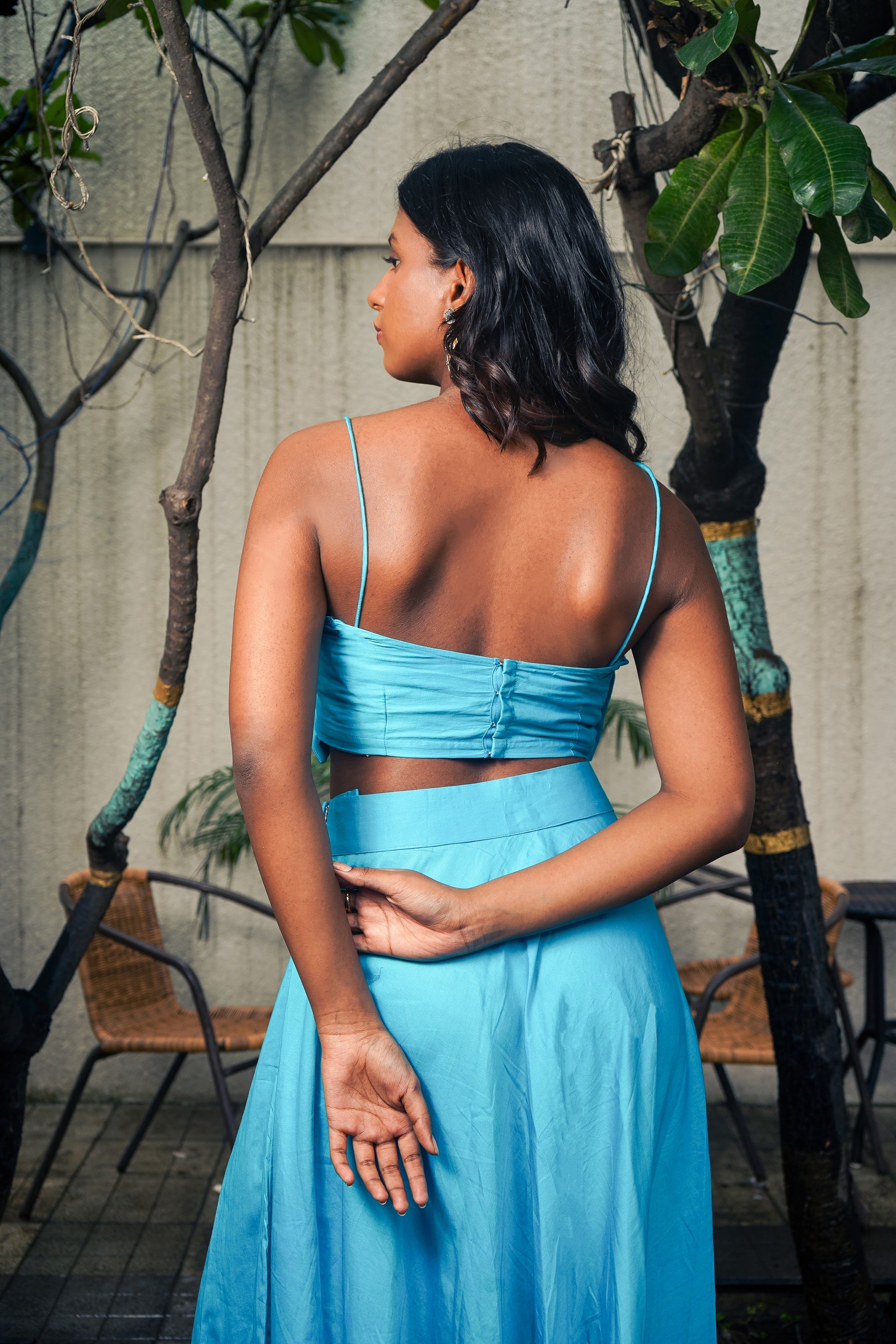 Blue Skirt and Bow top