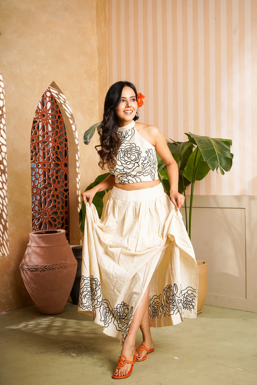 Beige Long Skirt and Halter Top