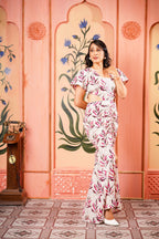 White and Pink Printed Floral Dress