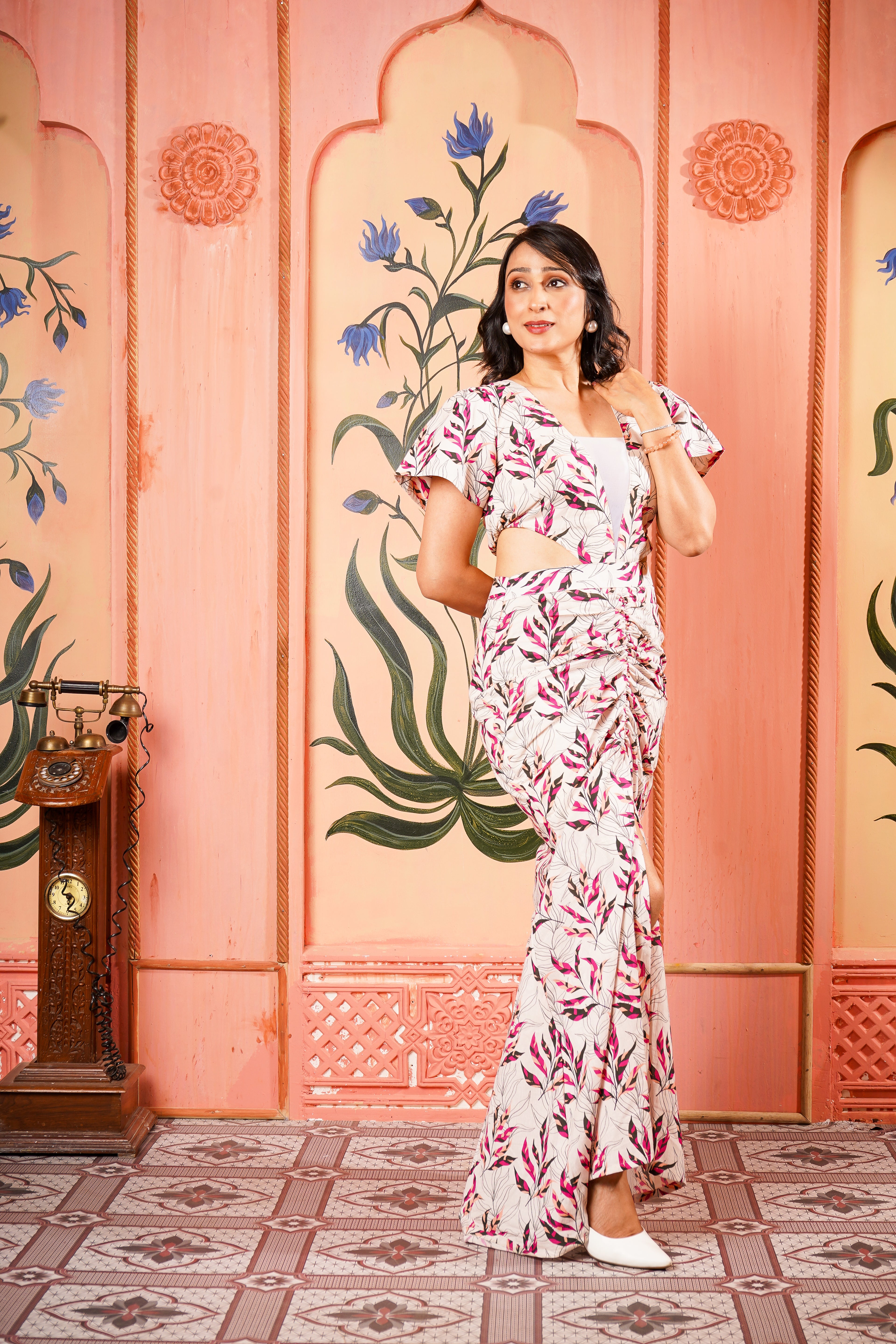 White and Pink Printed Floral Dress