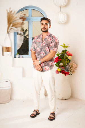Men Floral Printed Shirt and Off-white pant