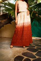 Off White and Brown Shirt Top Skirt Co-Ord set