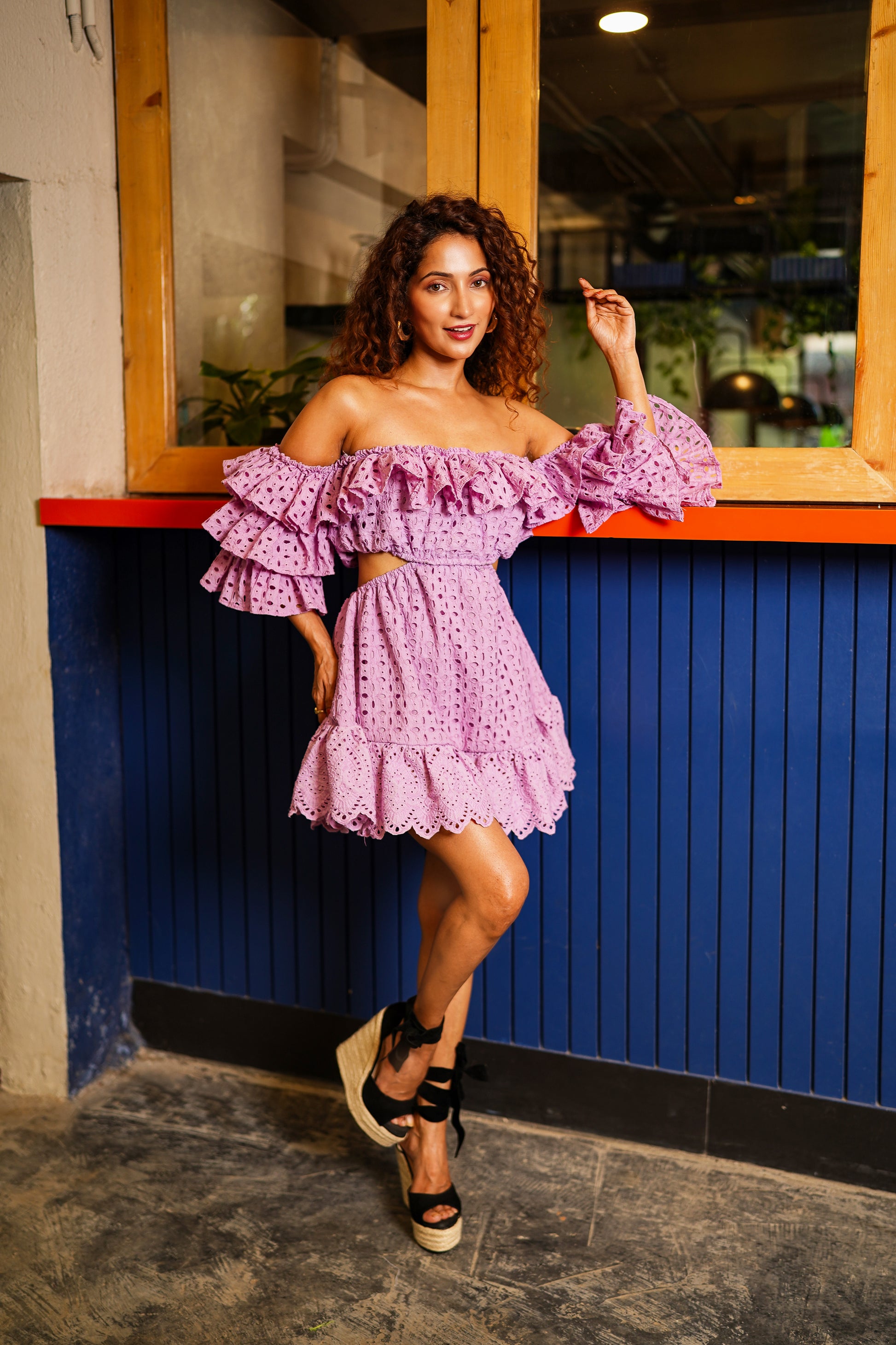 Off-shoulder Purple Short Dress