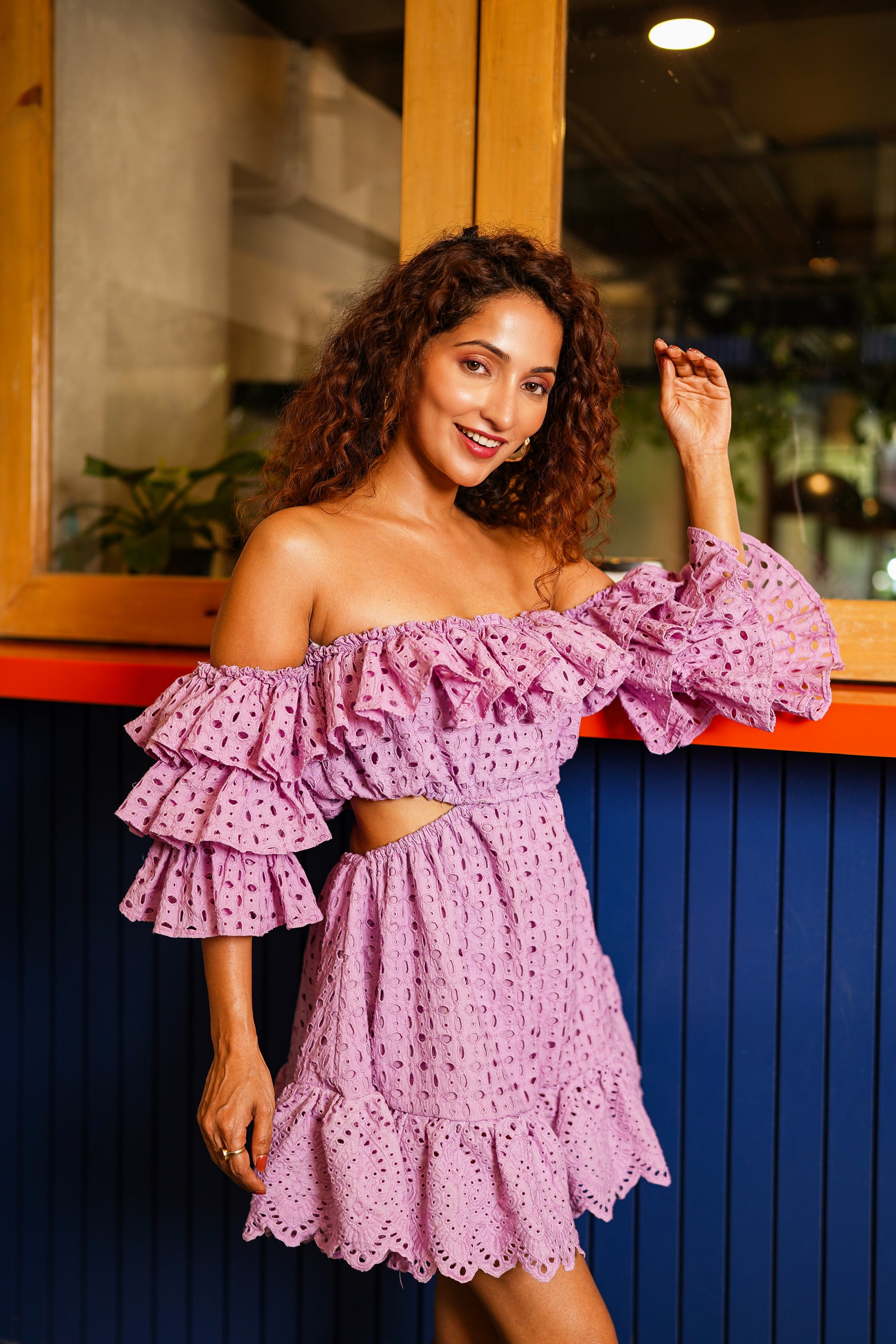 Off-shoulder Purple Short Dress