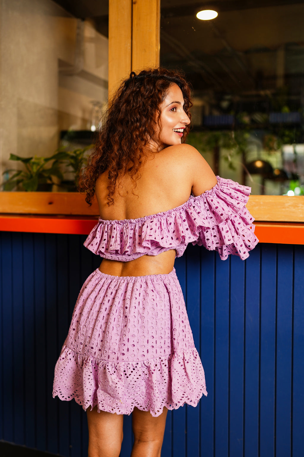 Off-shoulder Purple Short Dress