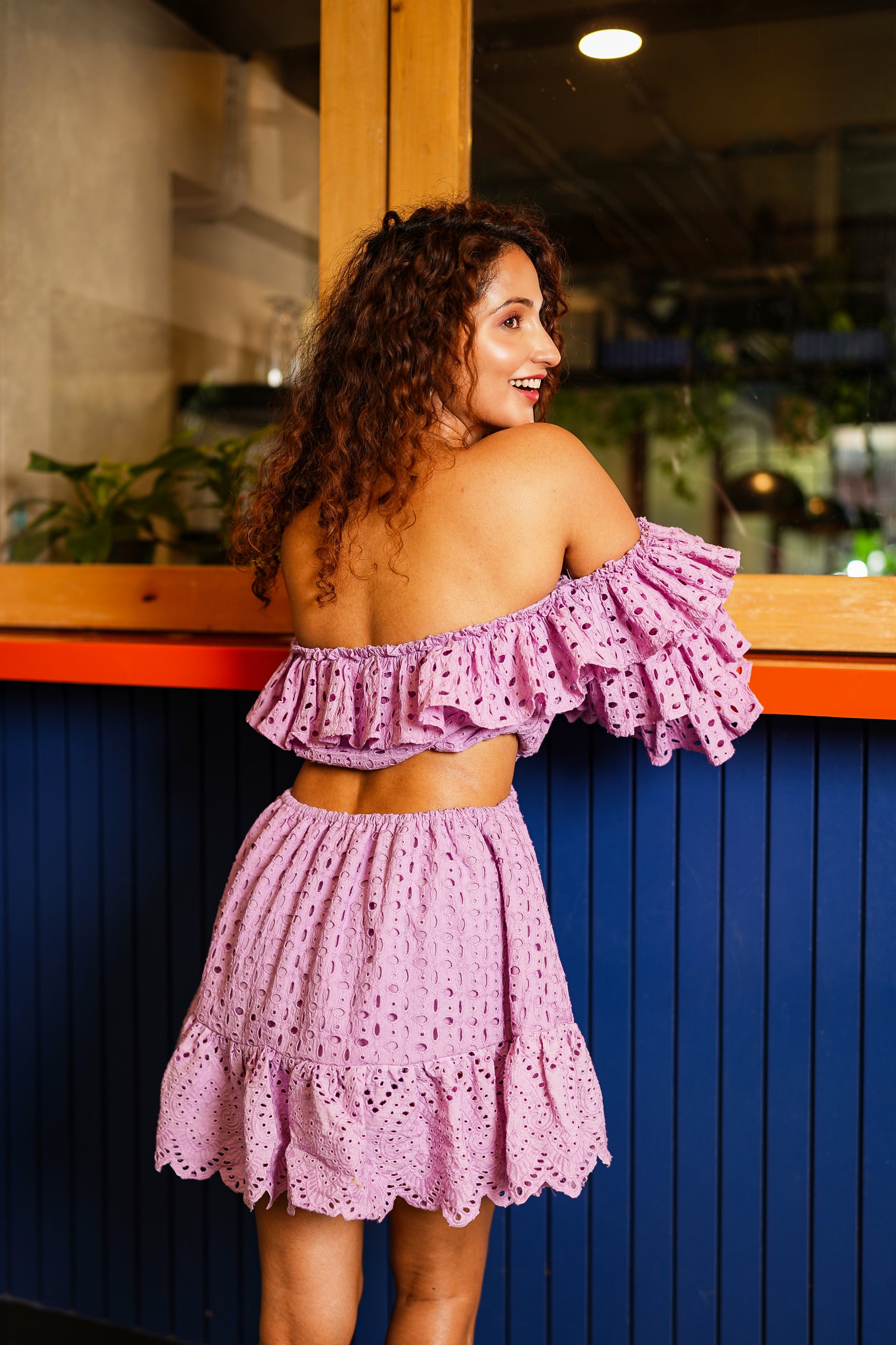 Off-shoulder Purple Short Dress