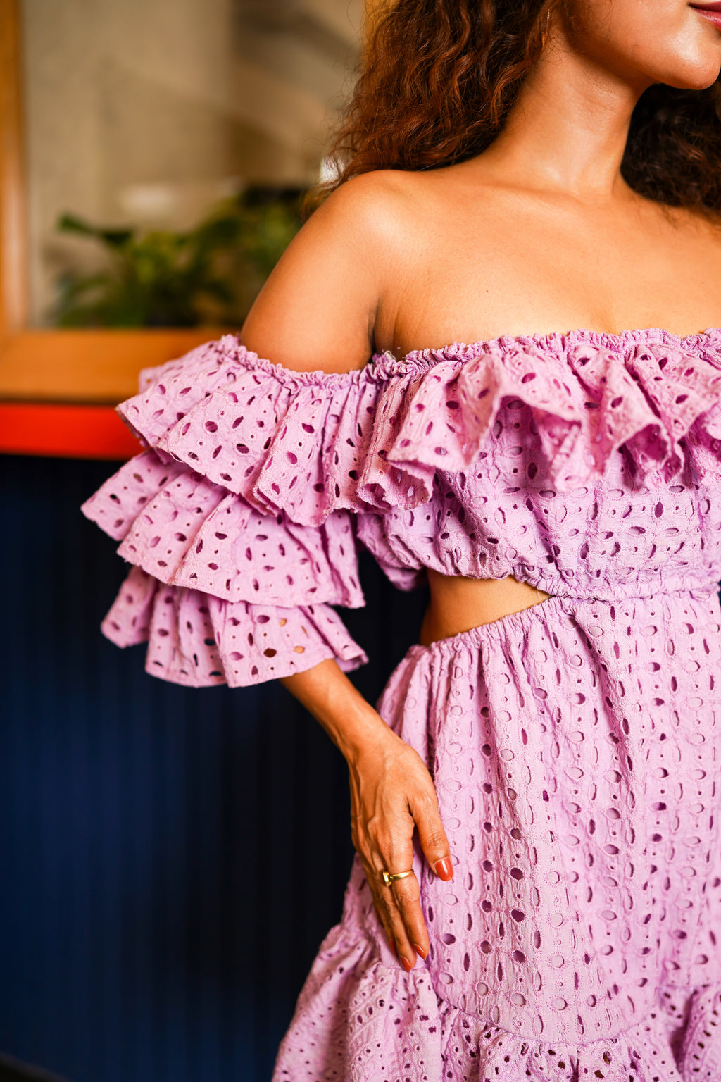 Off-shoulder Purple Short Dress