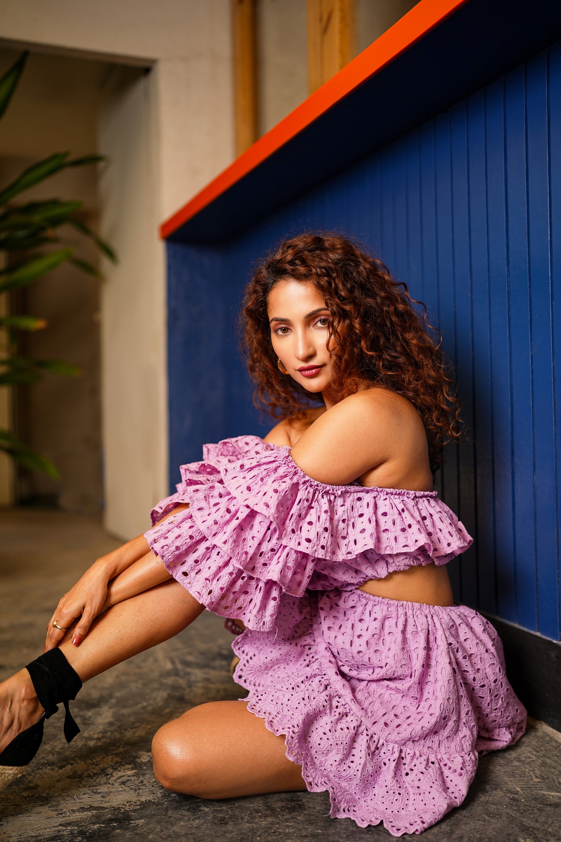 Off-shoulder Purple Short Dress